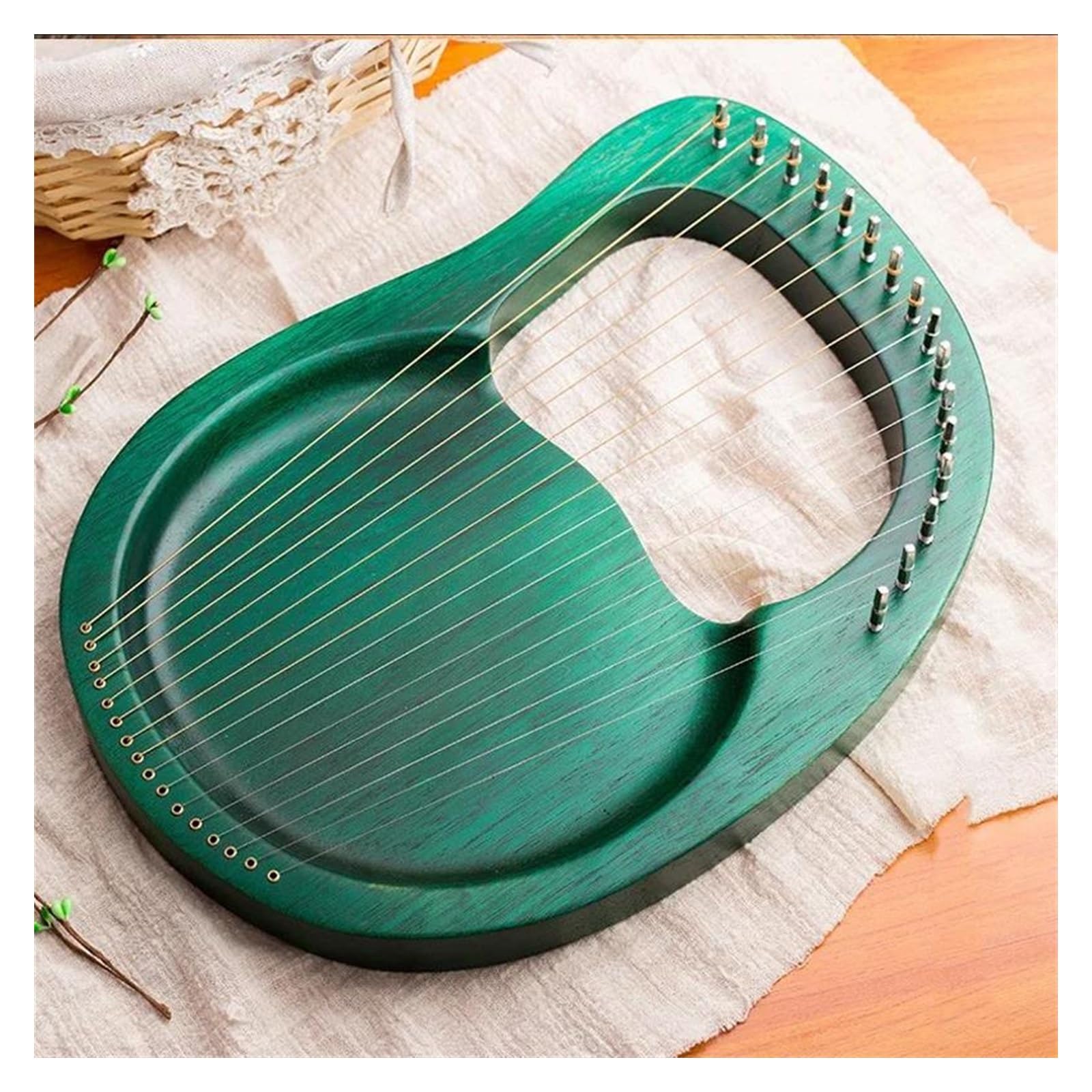 Holz Mahagoni Leier Harfe Mit Tuning-Tool Für Anfänger Musical Instrument 16 Saiten Saiten(Green)