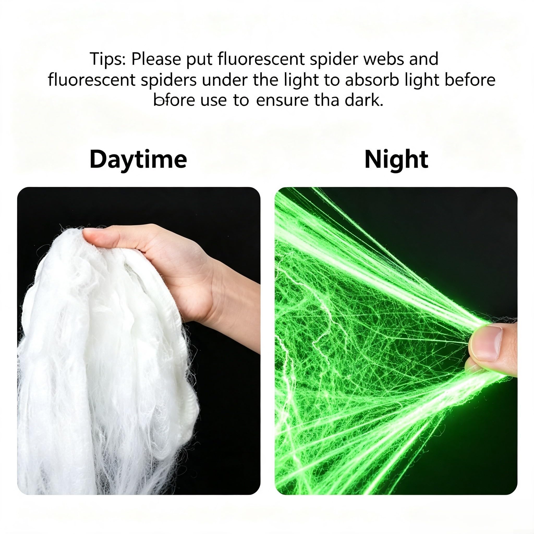 Glow Spider Webs - Ragnatele elastiche per Halloween, 700 mq