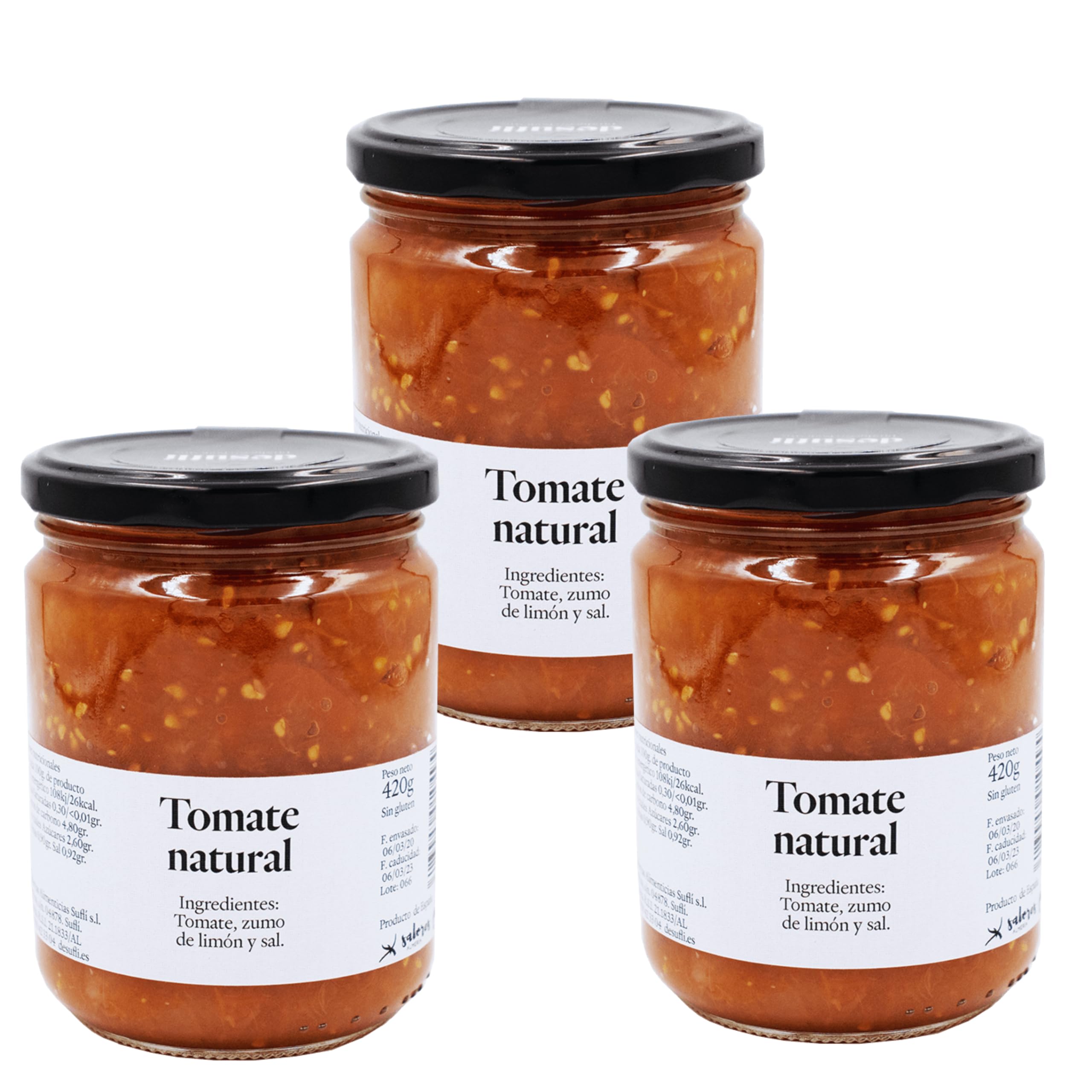 Tomate Natural Triturado de Pera Pack 3 Unidades 420g cada una Sin Aditivos 100% Natural