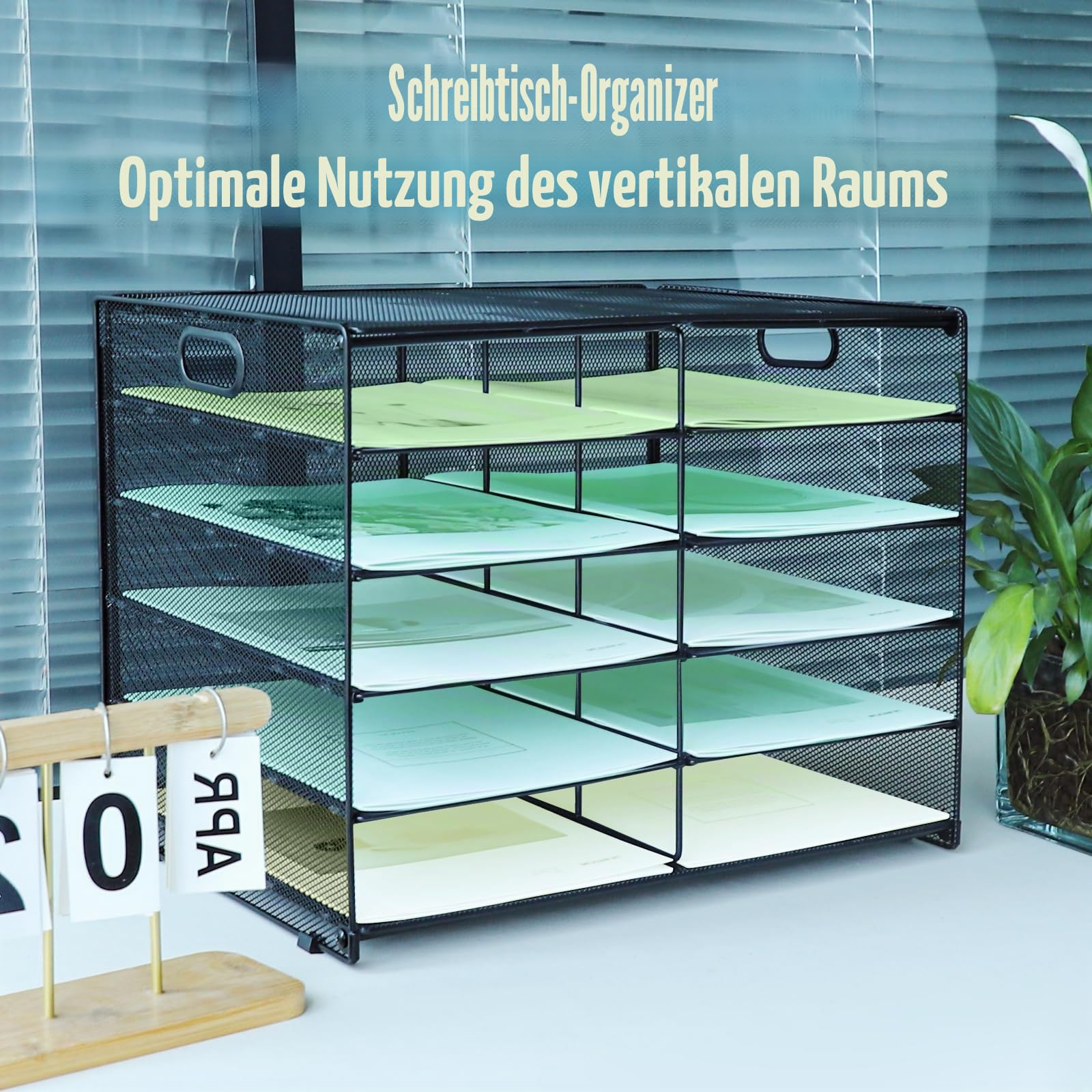 Papier-Briefablage mit Griff, 10 Etagen, Metallgitter, Schreibtisch-Organizer, A4-Papier-Schreibtisch-Ablagen für Heimbüro, Schwarz