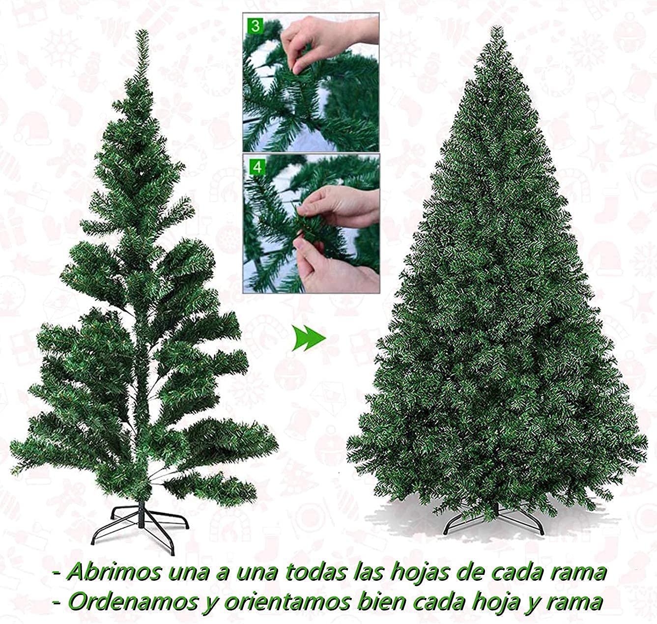 Árbol de Navidad Artificial - Extra Relleno - Abeto de Hoja Espumillón 180Cm. 617 Puntas