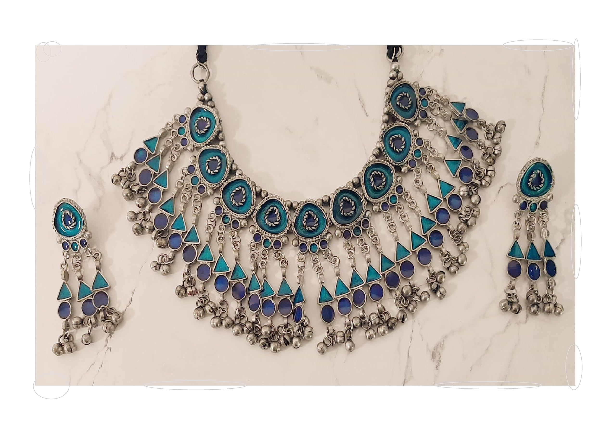 Siddhatva Ethnic Oxidised Silver Antique Afghani Traditional Fashion Mirror Necklace Choker Earrings Jewelry Women Girls (BLUE) (B0C7CLC27H) Amazon Price History, Amazon Price Tracker