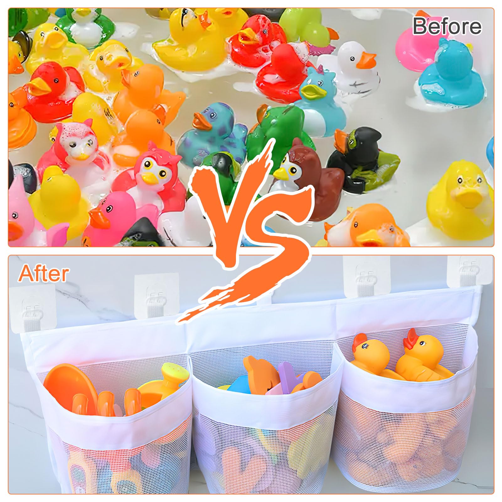 Rete Portaoggetti Per Giocattoli Da Bagno - 3 Tasche, Ganci Adesivi, Rete PVC Resistente - Foto 8