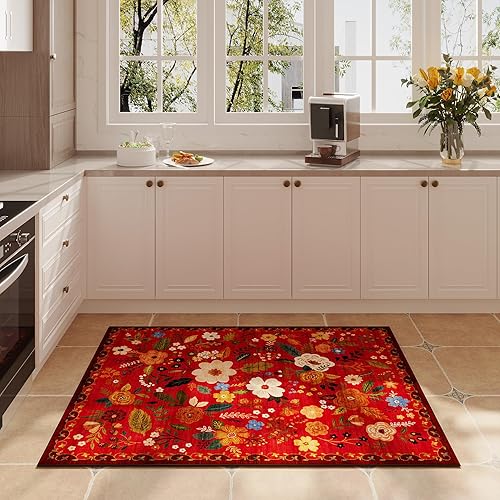 Miniatura 38 de Rugcomf Alfombra de pasillo para cocina, antideslizante, 2 x 6 pies, alfombras lavables con parte trasera de goma, alfombra floral suave para