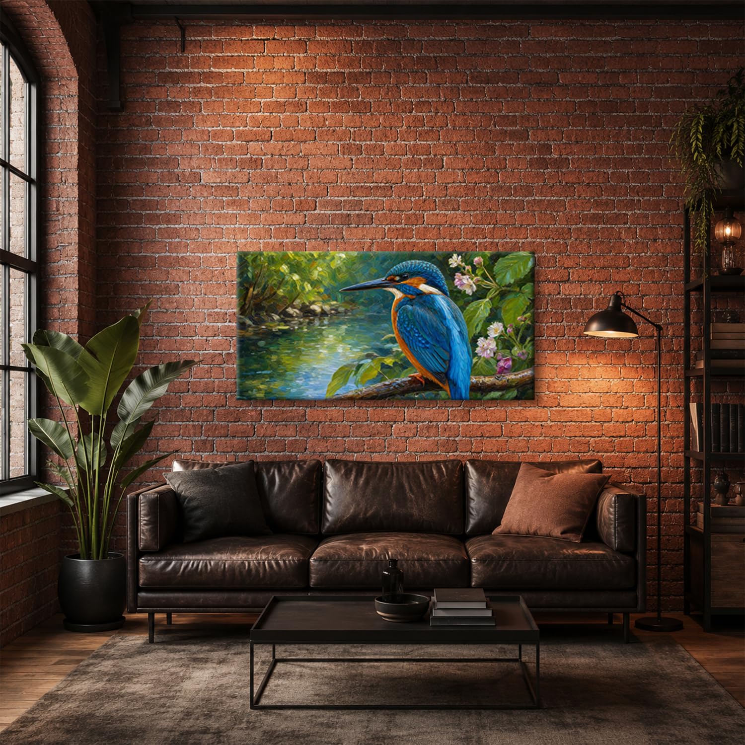 deyoli Obraz na płótnie Kolorowy zimorodek na gałęzi nad wodą 60 x 30 cm kolorowy