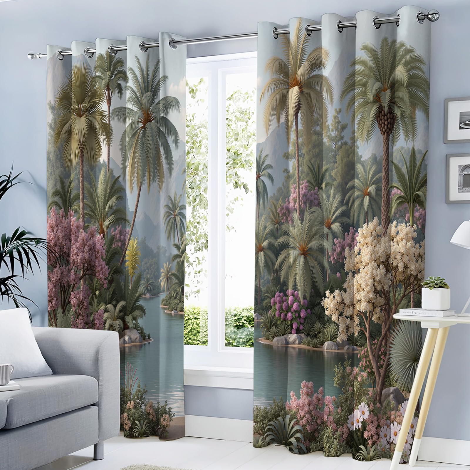 Rideaux paysage de vallée tropicale pour créer une ambiance de jungle moderne dans la chambre