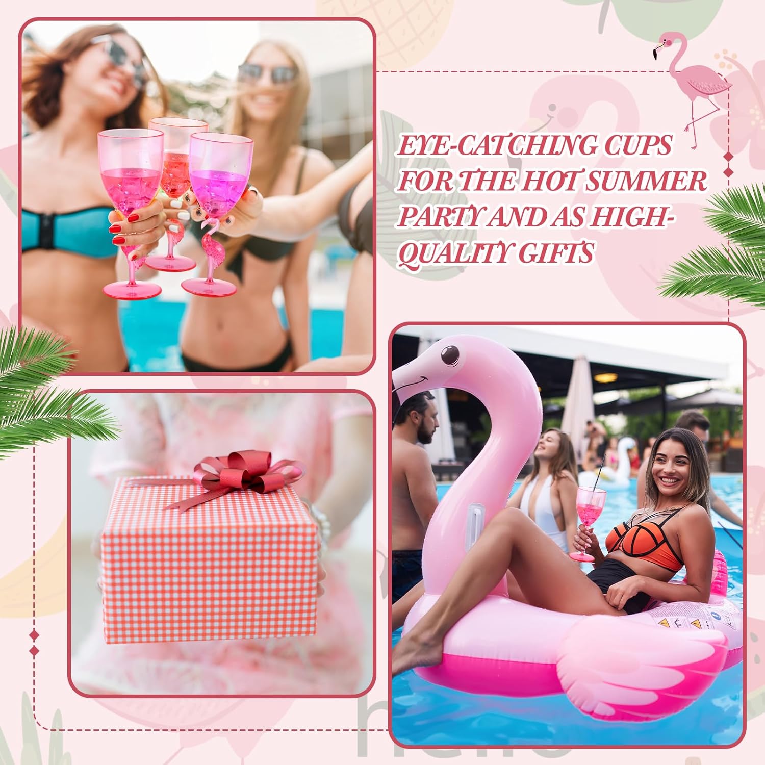 4 Pcs Flamingo Stem Wine Glasses 14oz Plastic Pink Glasses Reusable Funny Drinkware for Wine Beverage Flamingo Fiesta Party Favor Supplies - Image 6