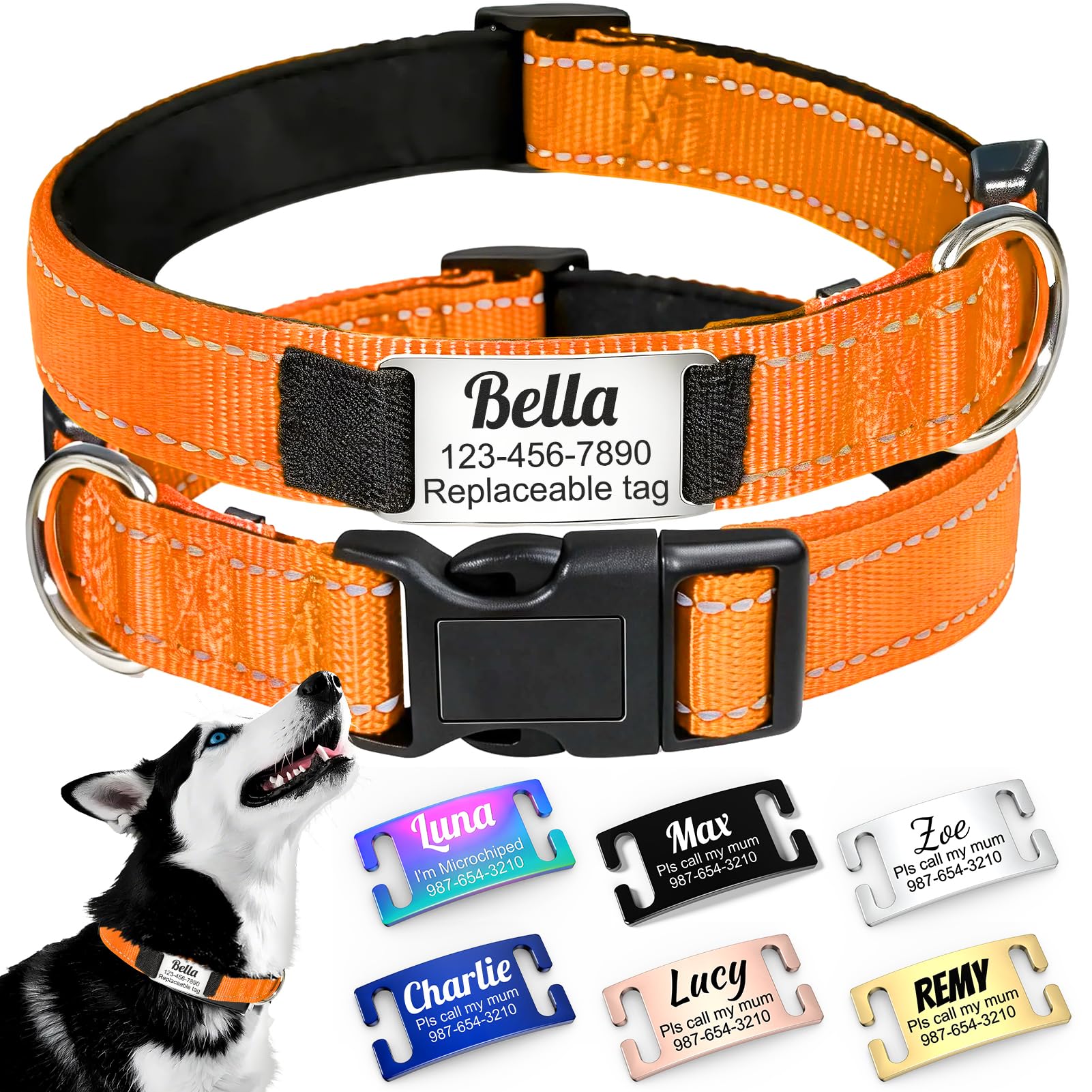 Personalized Dog Collar - Reflective, Adjustable for Small, Medium/Large, Cat Collar with Engraved Name and Phone Number, Suitable for Dogs and Cats
