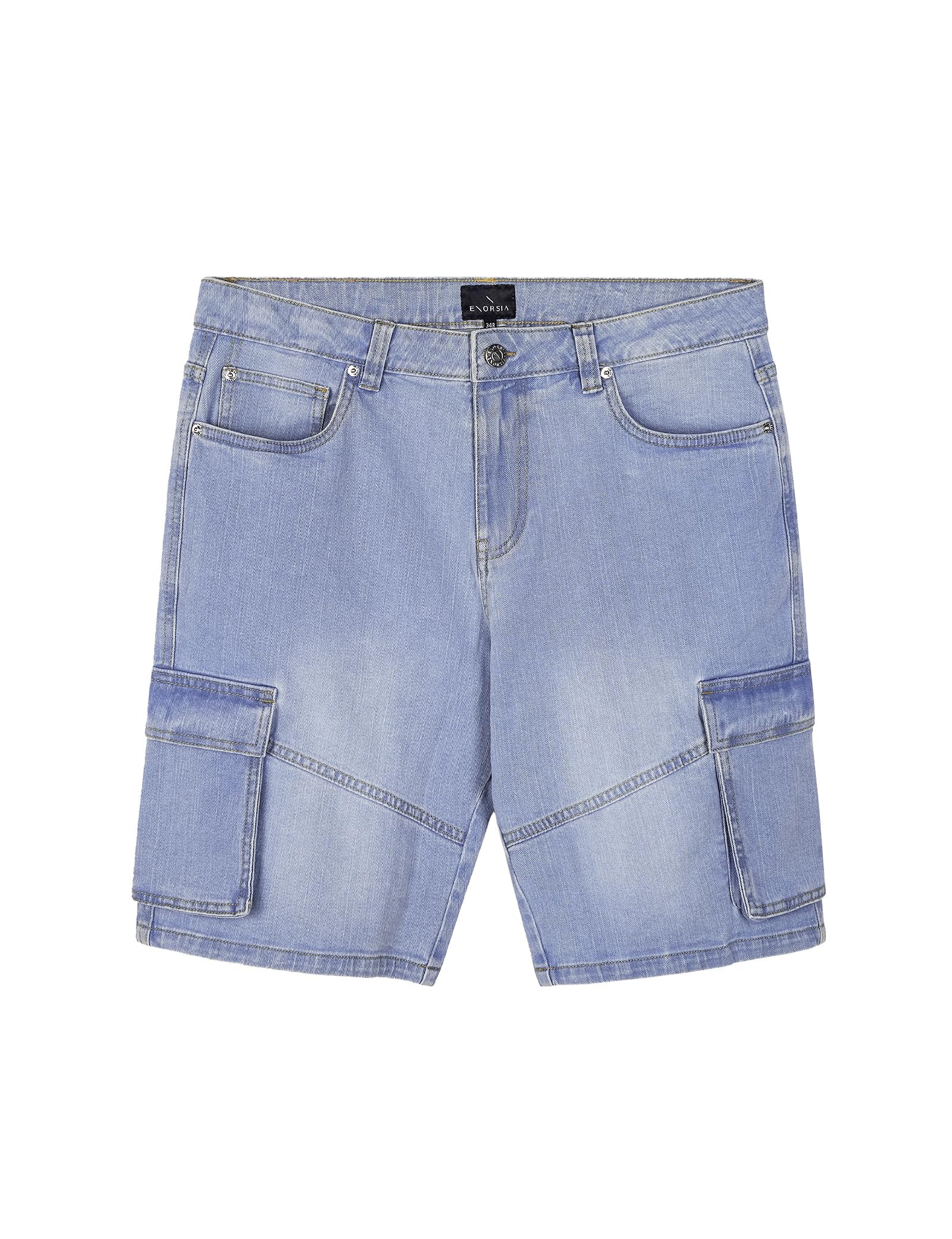 Enorsia Men's Light Blue Denim Cargo Shorts - Uk 32