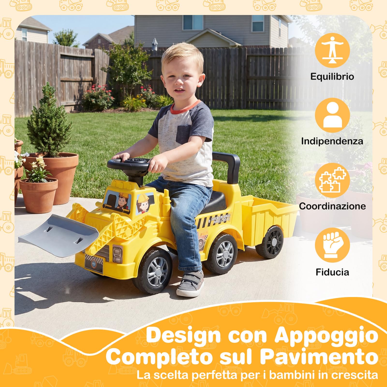 COSTWAY Escavatore a Pedali, Gioco Trattore Escavatore con Benna Regolabile, Rimorchio Staccabile e Scomparto Sotto Sedile, Veicolo da Costruzione per Bambini da 18+ Mesi (Stile 2)