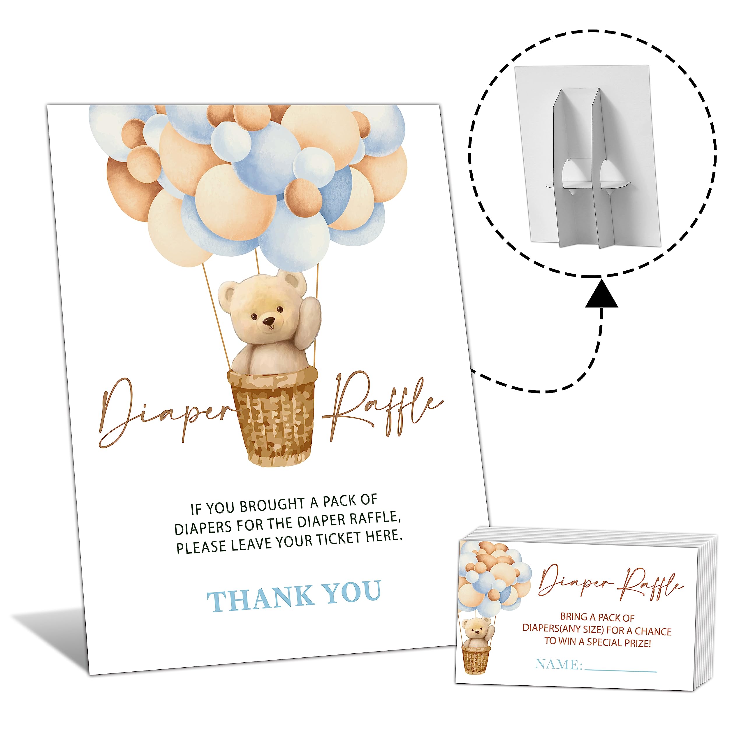 8x10 INCHES Diaper Raffle Sign with 50 Diaper Raffle Tickets, We Can Bearly Wait Baby Shower Games, Bear Balloon Baby Shower Party Decorations Supplies Favors - F02