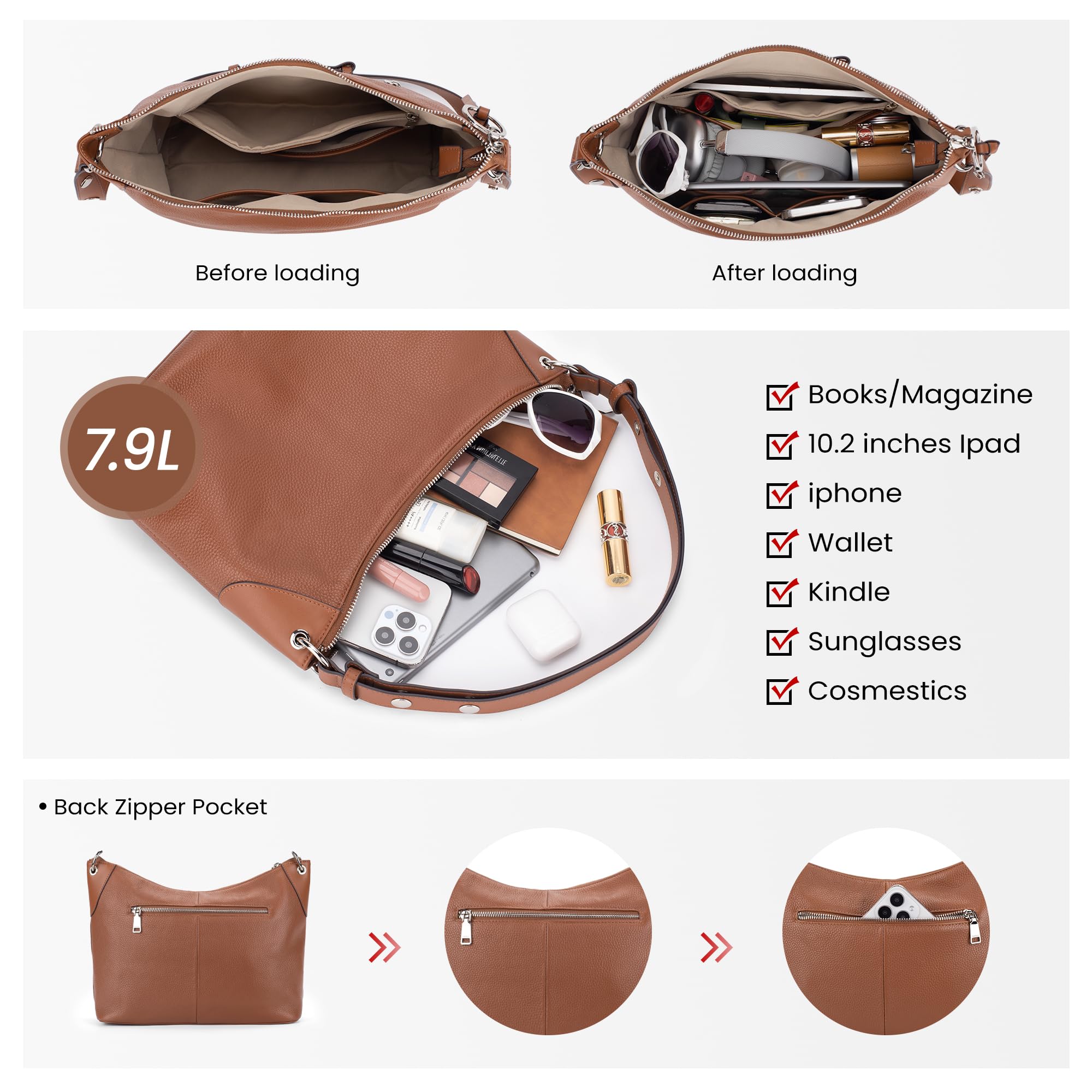 befen Borse hobo in vera pelle per le donne borse a tracolla alla moda borse a tracolla in vera pelle morbida hanbags con tracolla regolabile