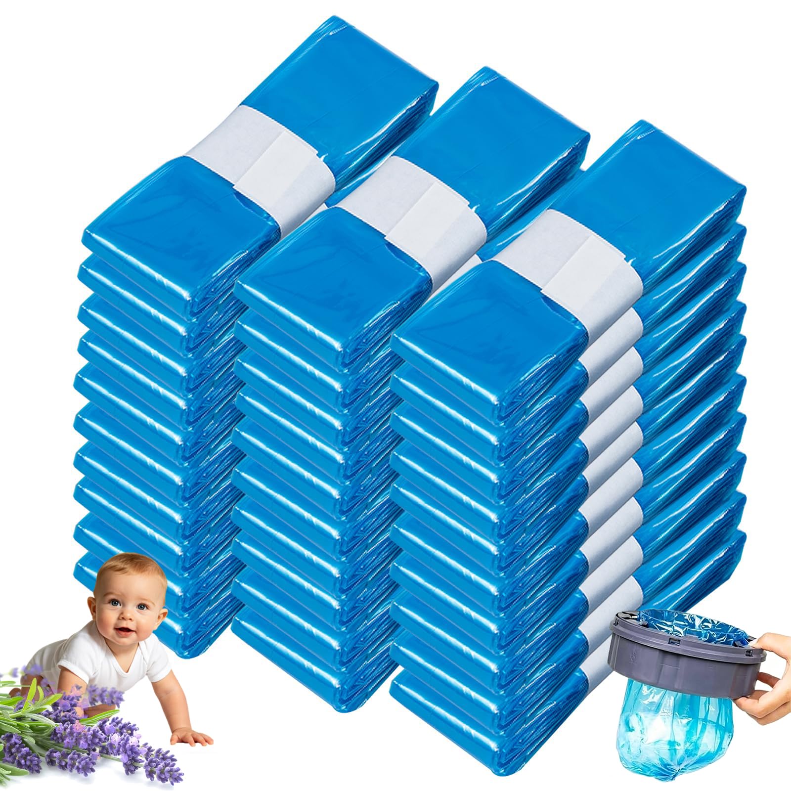 Juedifx Blue 30Pack Nappy Bin Refills 4.5M Diaper Bin Pail Disposal Bags Nappy Bin Refill Bags Compatible With Tommee Tippee, Twist & Click, Angelcare, Spross Smellproof Leak-Resistant