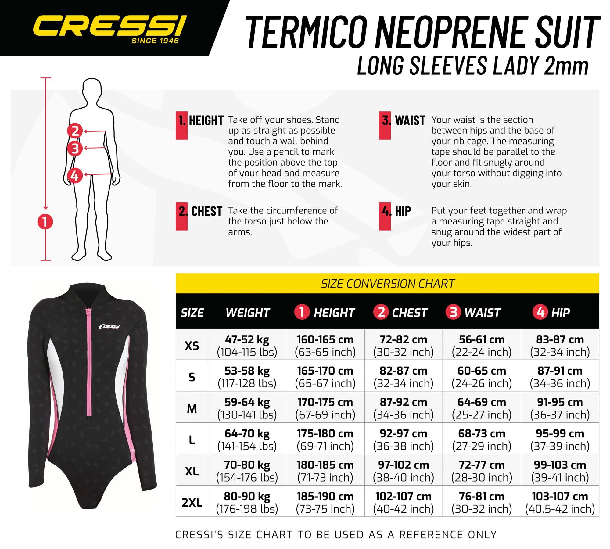 Cressi Termico Lady Swimsuit 2 mm - Costume Monopezzo in Neoprene High Stretch Donna - Disponibile Versione Standard o Maniche Lunghe