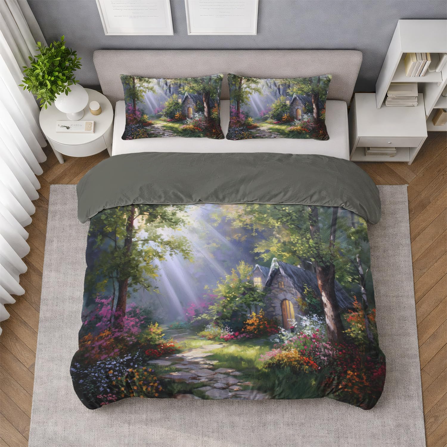 Ilustracja Poszwa na kołdrę 150-220 x 240 cm z poszewkami na poduszki Las Światło słoneczne Przytulny Kabina Extra Soft Multicolor Pościel z zamkiem błyskawicznym dla chłopców i dziewcząt