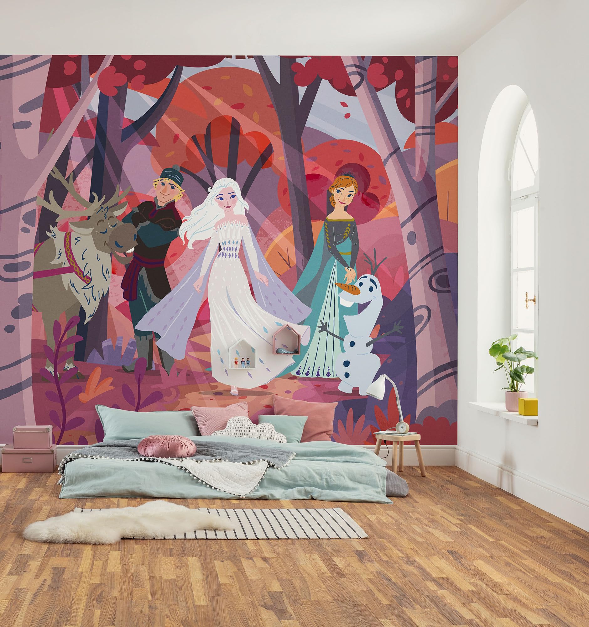 Komar Vlies Fototapete - Disney Frozen Forest Friendship - Größe 300 x 250 cm - Tapete, Kinderzimmer, Kindertapete