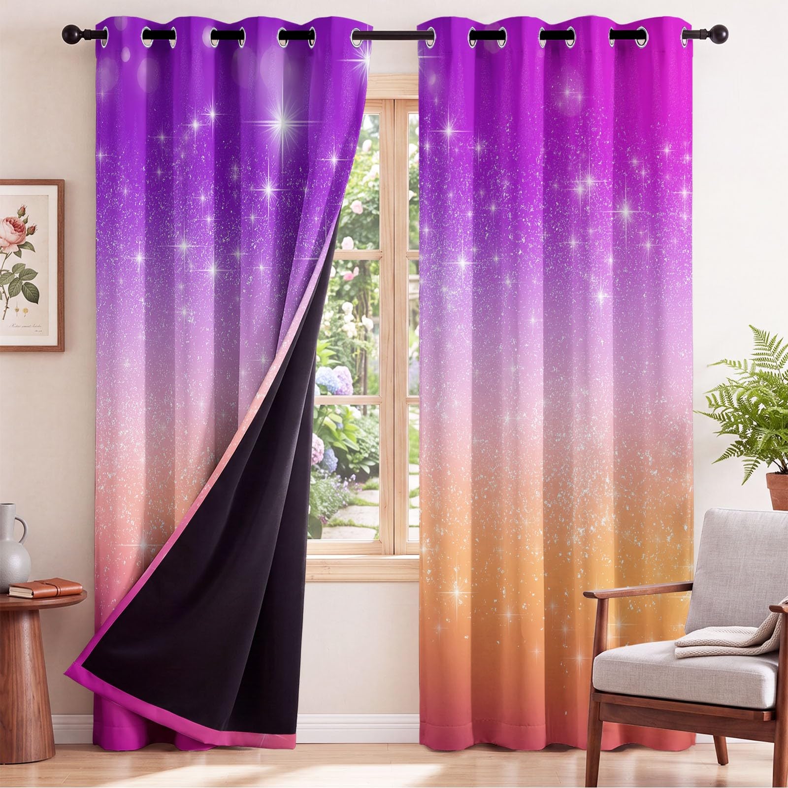 Générique 117 x 137 CM Rideau à œillets Moderne Romantique Couleur Dégradée Étoile Motif Thermique Œillets Occultant Rideaux pour fenêtres Chambre Salon Bureau à Domicile,2 Panneau Simple