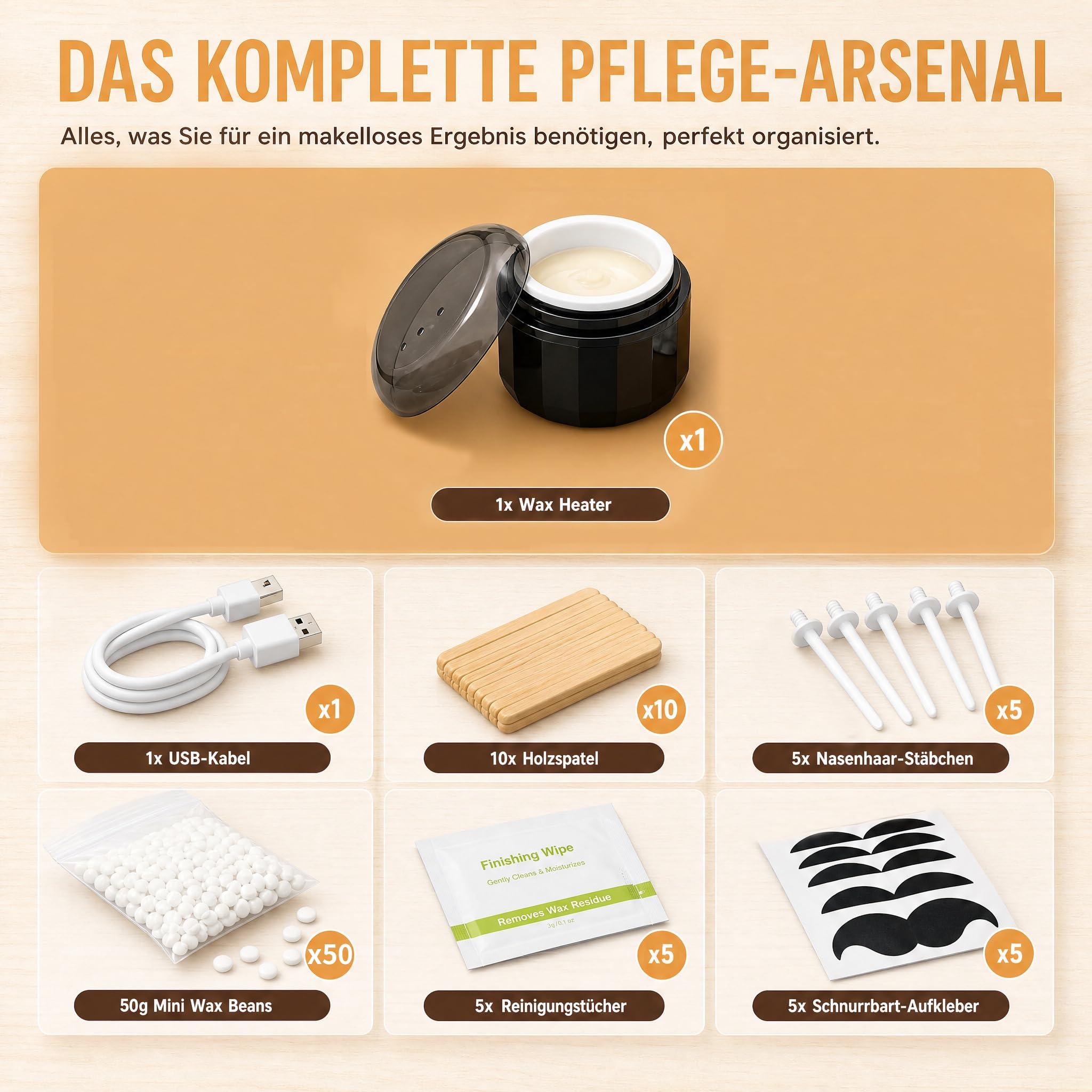 Nasenhaarentferner USB-Wachswärmer Nose Wax Kit für Männer | Schmerzfreie Nasen- & Ohrenhaarentfernung, 50g Nasenwachs enthalten, Mit Nasen-Sticks, Bartschutz & Tüchern