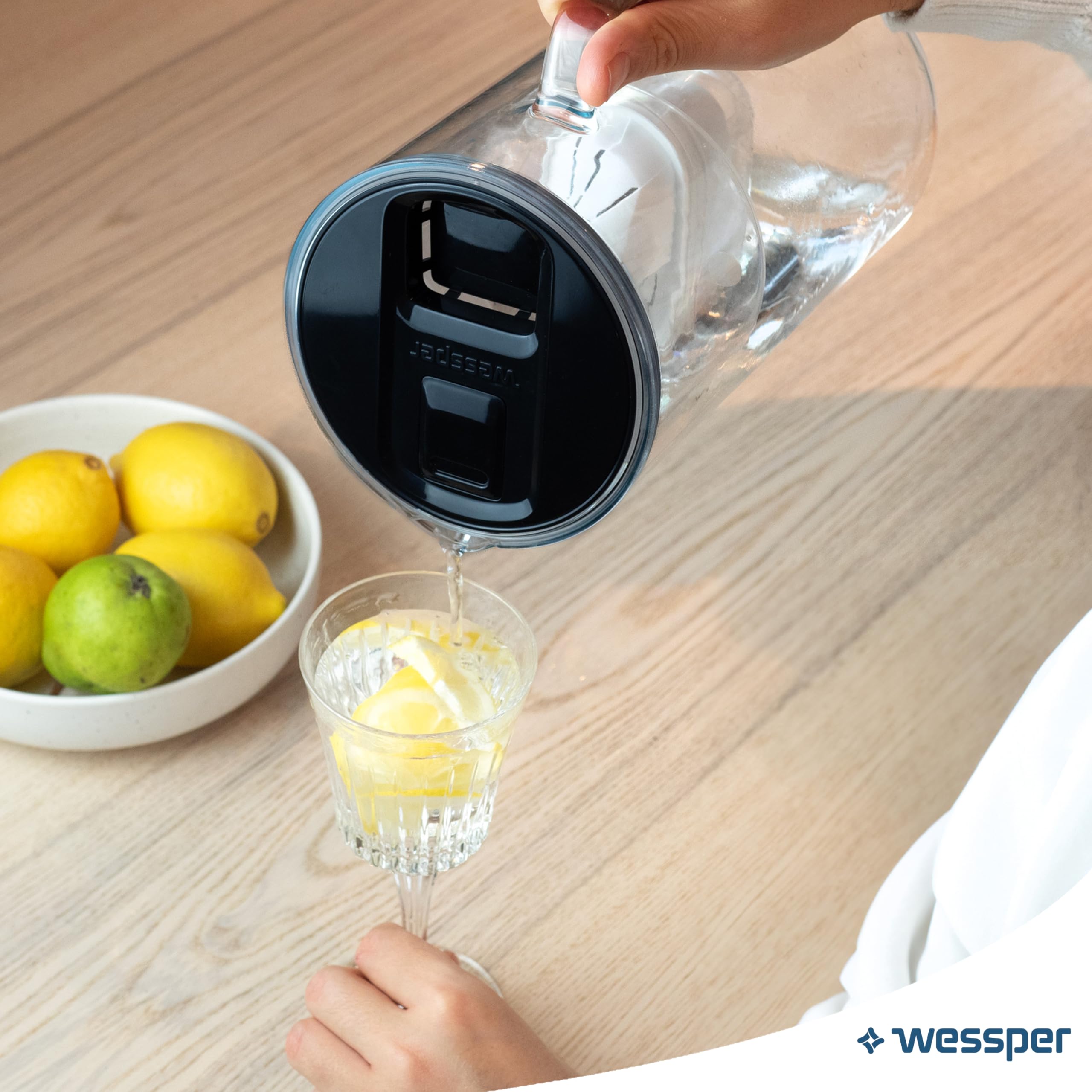Wessper Wasserfilter Kanne Glass 3 liter, Karaffe mit LED-Anzeige - Schwarz