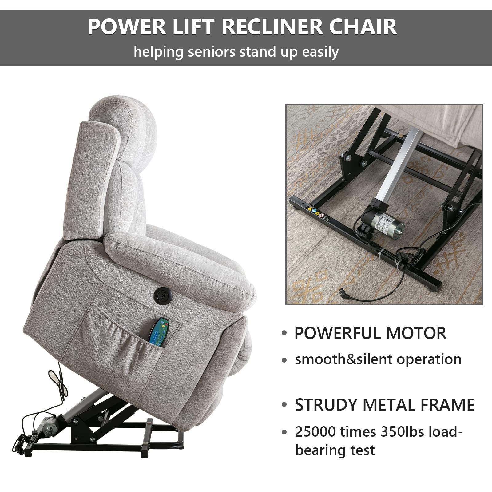 CANMOV Large Power Lift Recliner Chairs with Massage and Heat for