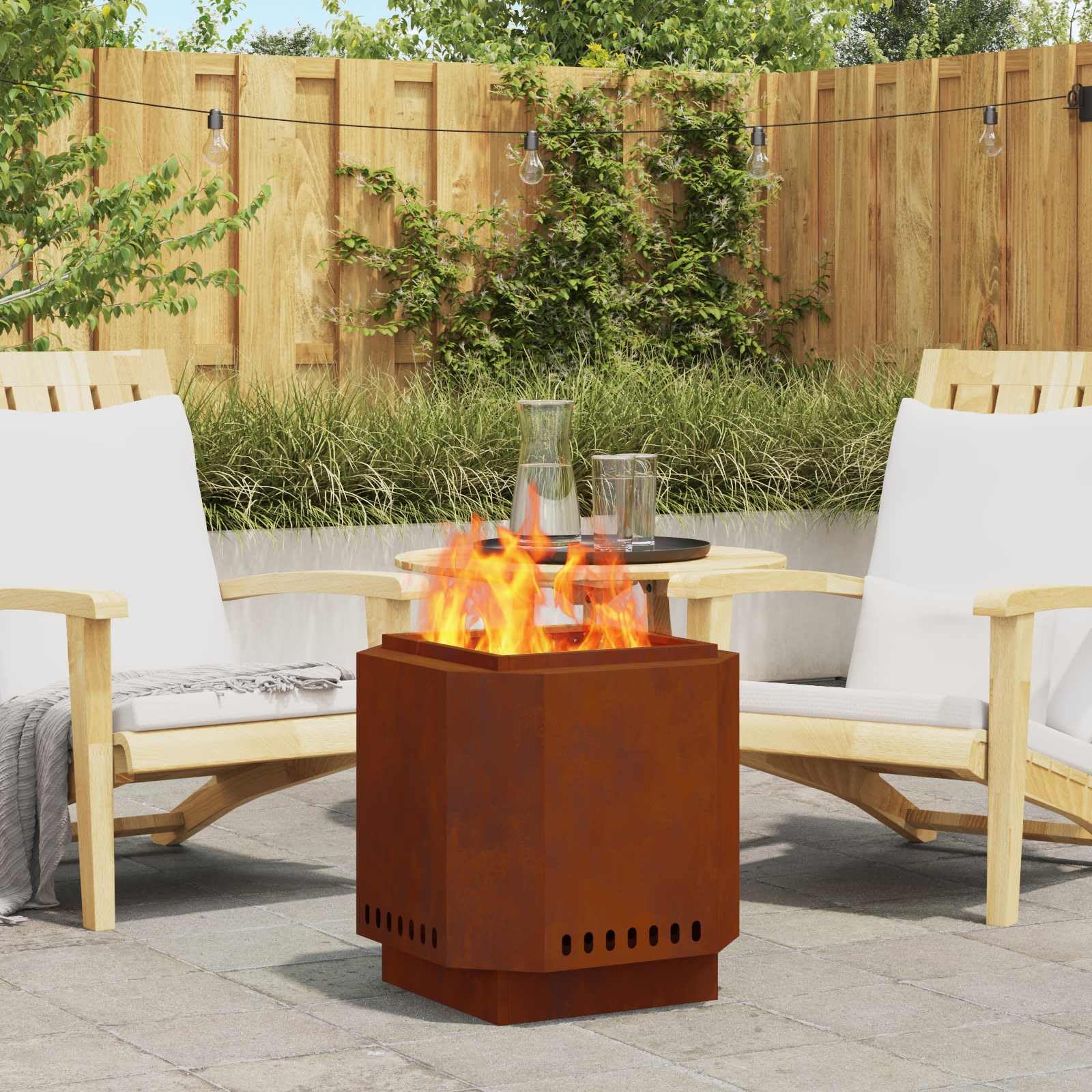 vidaXL Rauchfreier Feuerkorb Rostig 48 x 48 x 51 cm Wetterfeststahl, Garten und Terrasse, moderner Feuerplatz, rauchfrei, wetterfest, Wärmequelle für gemütliche Abende | Gemacht zu widerstehen, ideal für den Außenbereich, hält hohe Temperaturen mühelos vo