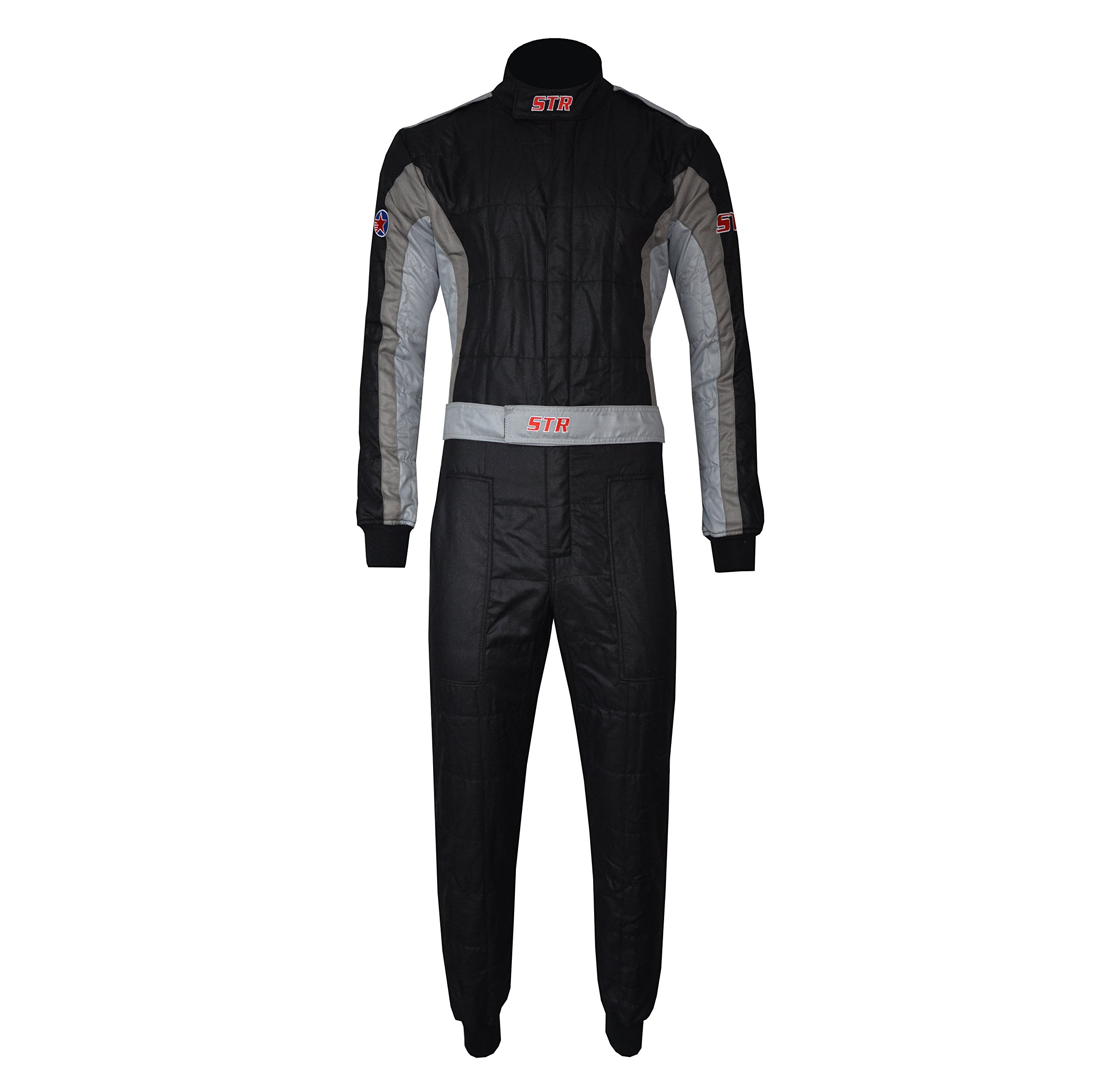 STR "Club Race Suit Triple Layer FIA Approved - Ideal for Rally/Circuit Racing (Black/Dark Grey/Grey, EU74-76 (5XL))