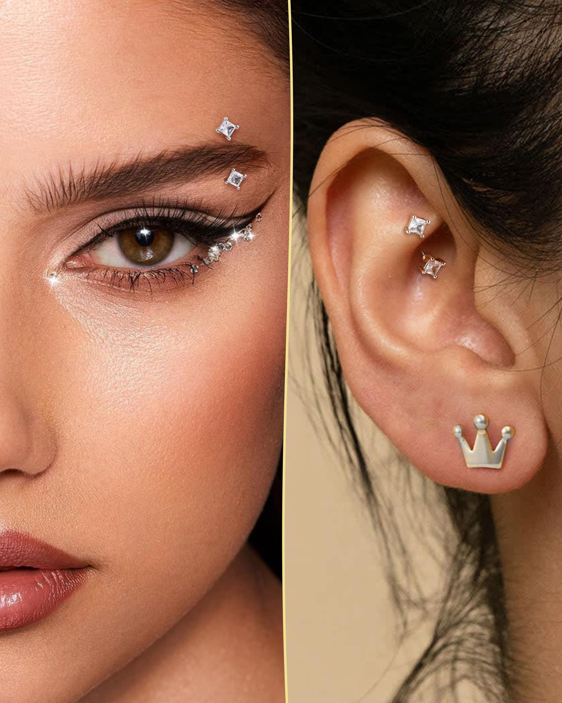 COCHARM Minimalist Rook Earrings 16G Rook Piercing Jewelry Stainless Steel Eyebrow Rings for Women Men Dainty Lobe Earrings 6/8MM: YG-6MM