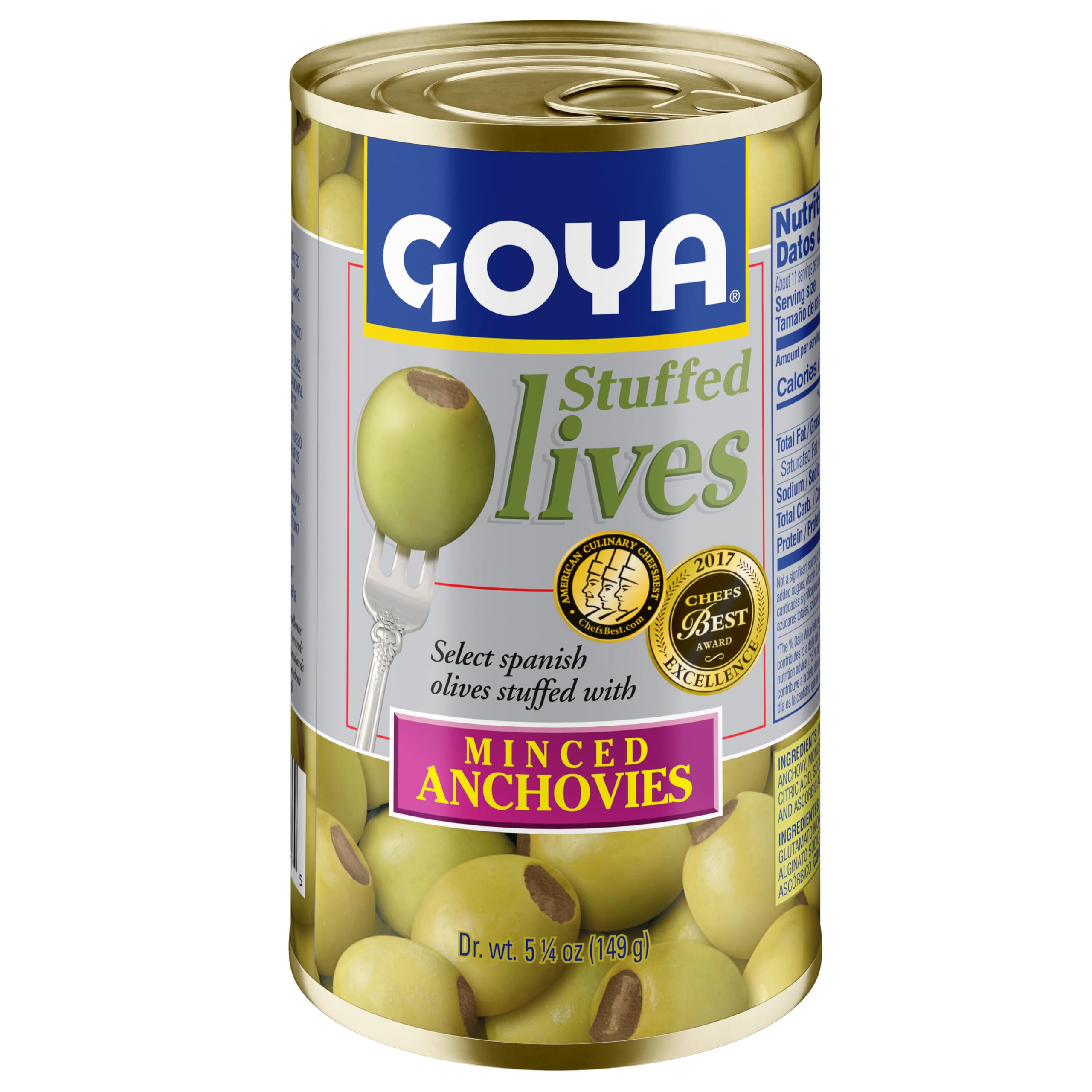 Goya Foods Manzanilla Olives Stuffed with Anchovies, 5.25 Ounce (Pack of 12)