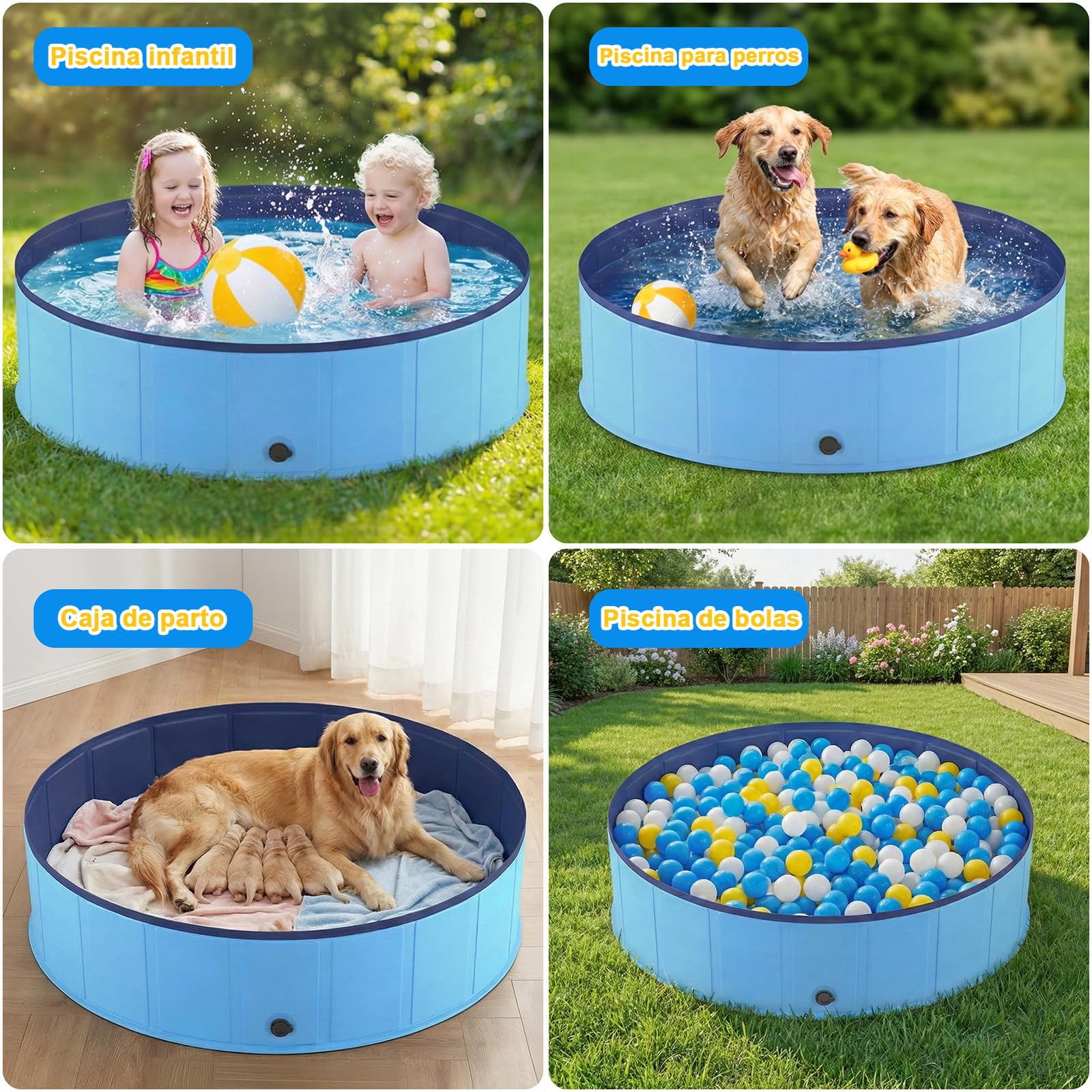 Piscina Plegable para Perros 78 x 20 cm, Base Antideslizante, Vaciado rápido, bañera para Perros, Piscina de PVC Reforzado