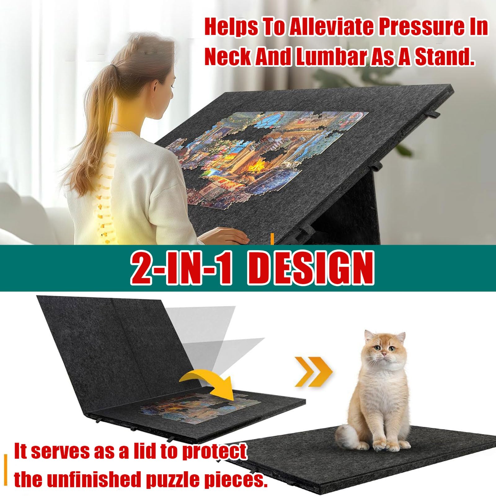 Plateau de Puzzle Inclinable,Table À Puzzle 2-en-1 Pliable avec 6 Tiroirs,Étui de Rangement Léger en Feutre avec 6 Tiroirs,Facile à Ranger,Antidérapante,pour jusqu'à 1000 à 2000 pièces