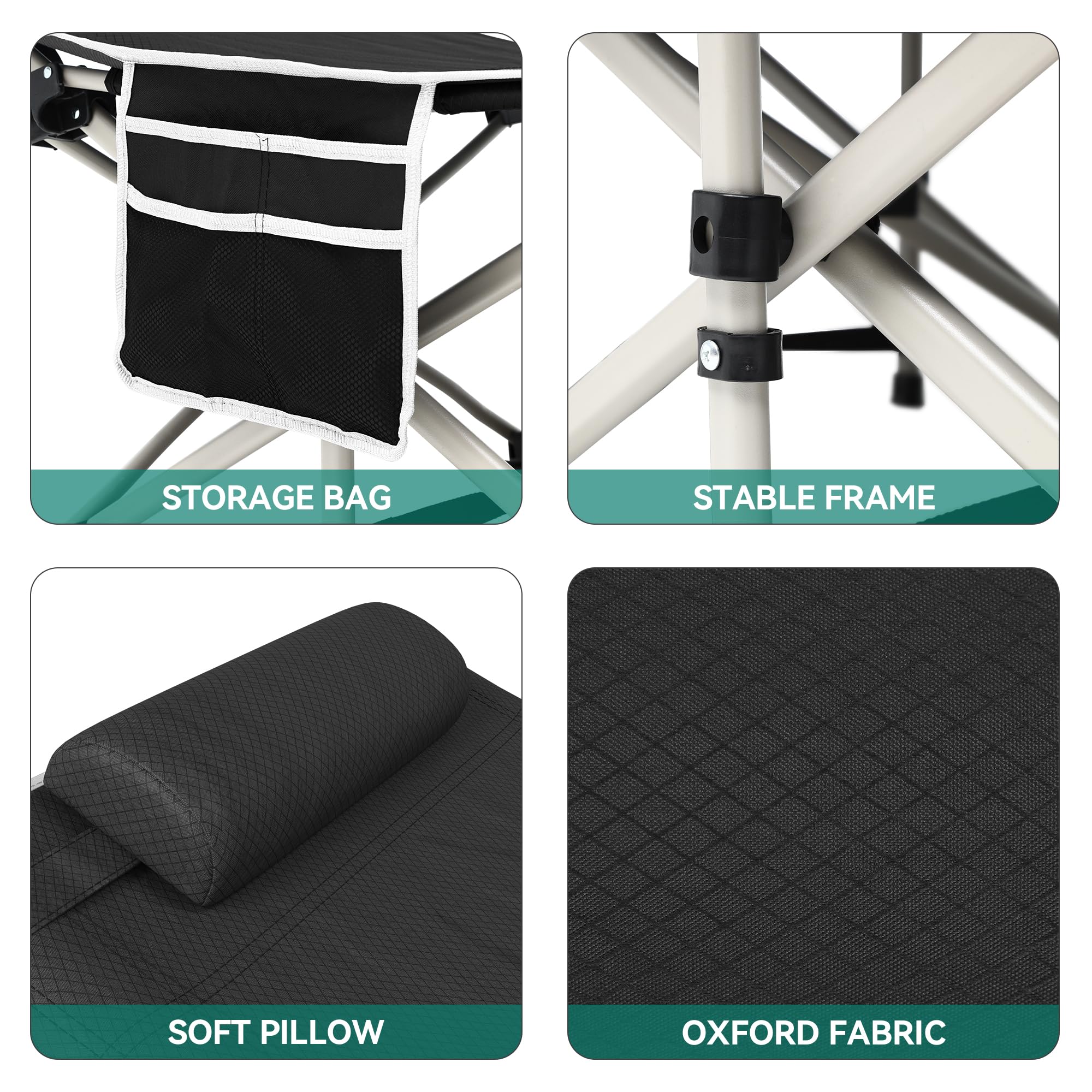 YITAHOME 2PC Feldbett Klappbar für Erwachsene, Campingbett 260 kg Traglast, Starkes Gestell, mit Tragetasche, Schwarz
