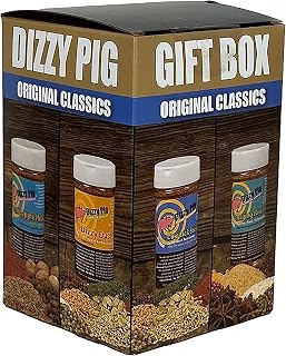Dizzy Pig Original Classics Seasonings Gift Box | Dizzy Dust All-Purpose BBQ Rub, Cow Lick Texas Style Spicy Beef Rub, Raging River Salmon Rub & Pineapple Head Savory Sweet Tropical Rub