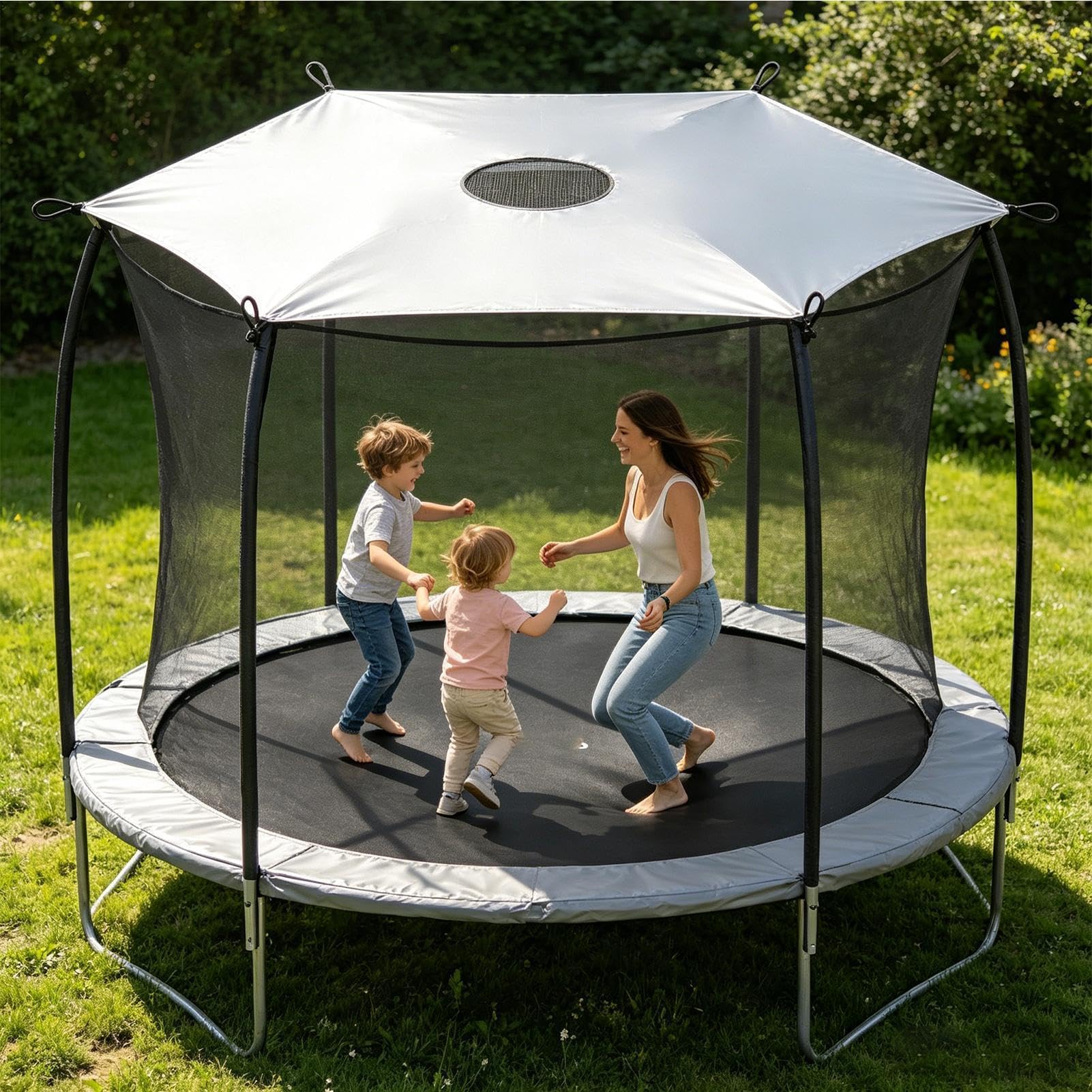 Trampolin Sonnendach für 6 Stangen: UV-Schutz & Regendach – wasserdichte Abdeckung für 6ft, 8ft, 10ft, 12ft, silberbeschichtete Trampolin-Plane gegen Laub & hitzen