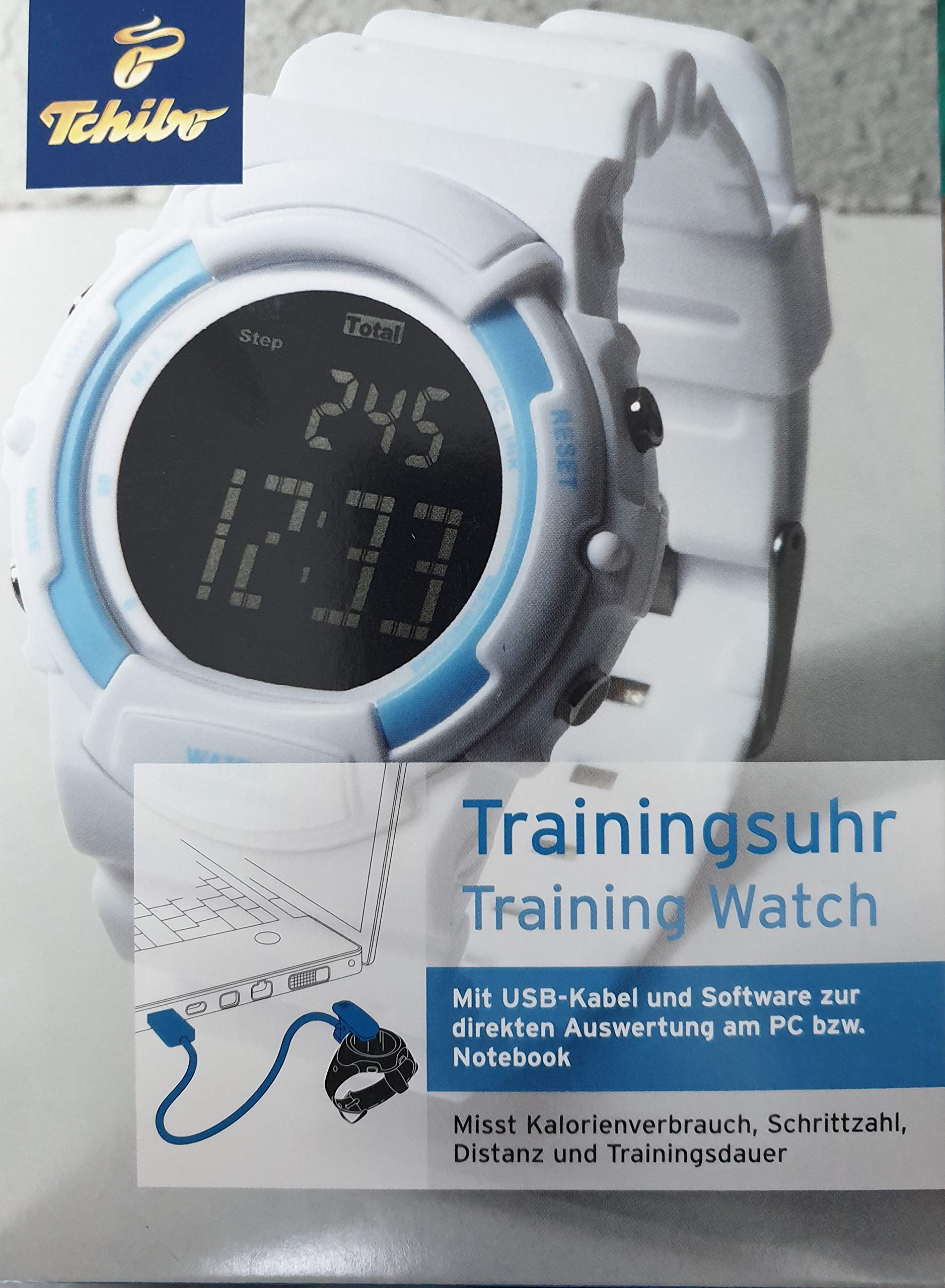 Training watch, calorie consumption, number of steps, distance, training time.