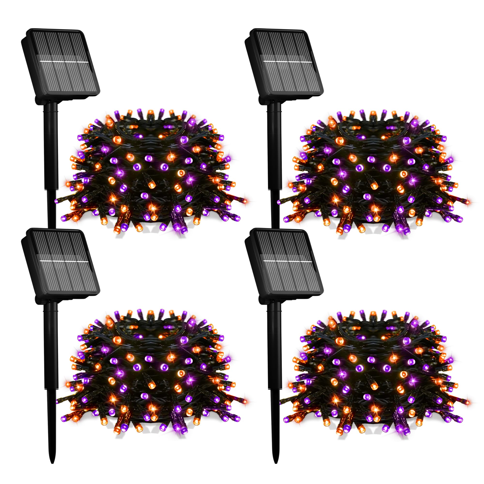 Flechllary - Confezione da 400 luci solari per Halloween, 400 LED, arancioni e viola, luci solari per esterni, con 8 modalità, impermeabili, per patio, giardino, feste, cortile, decorazione
