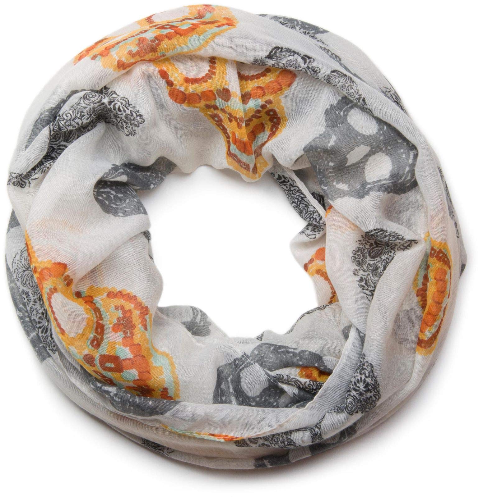 styleBREAKER Mexico style skull pattern loop tube scarf 01018055, Colour:White