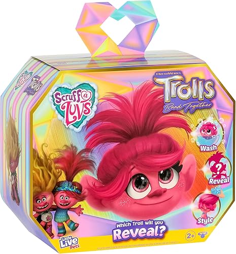 Little Live Pets Scruff-a-Luvs Trolls Band Together revela. Lava, revela y estiliza una bonita muñeca de peluche de Trolls