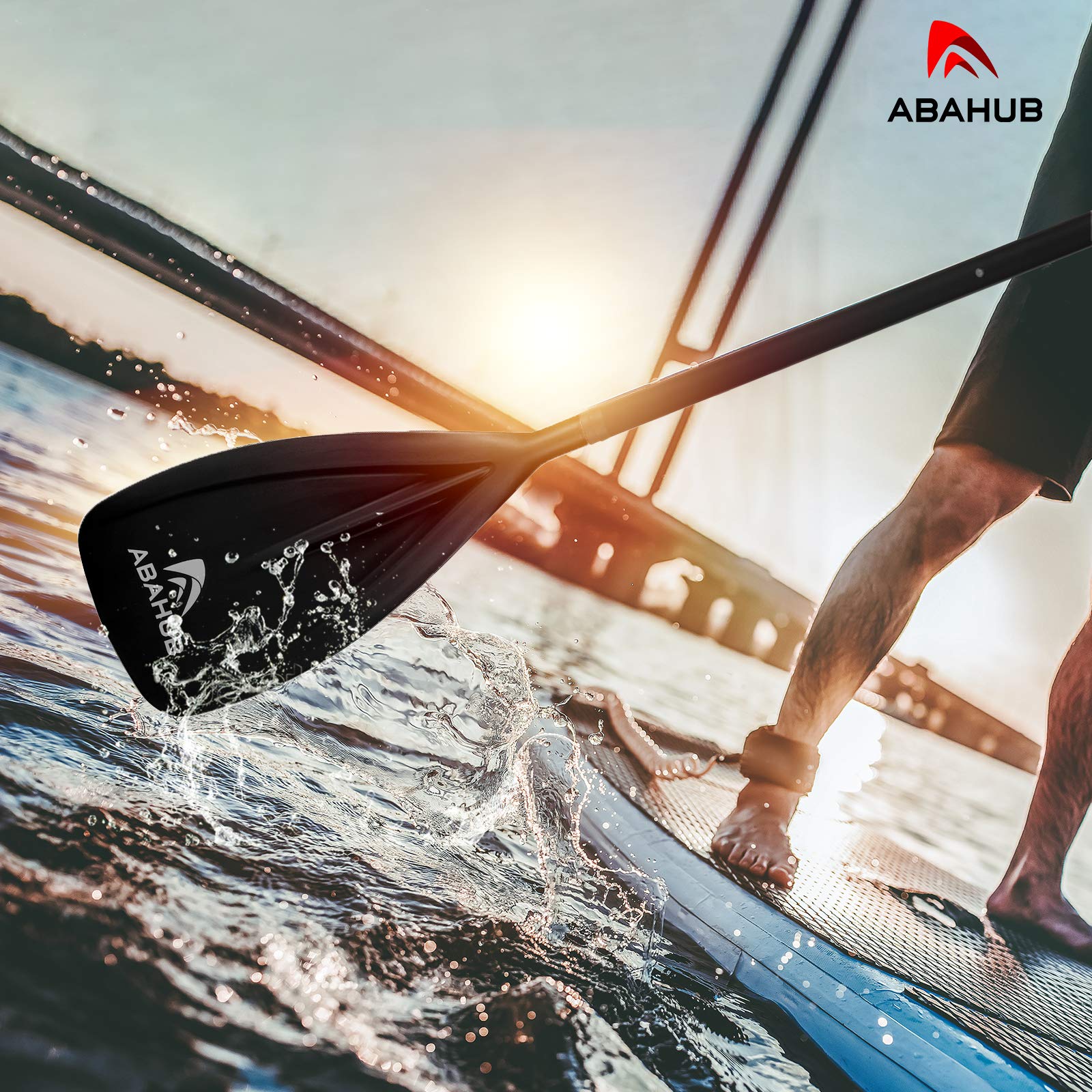 Abahub SUP Paddel 3teilig Stand Up Teleskoppaddel 173-213cm Aluminium mit PU Beschichtung für SUP Board Surfboard Bootfahren Kanusport, Kunststoff-Nylonblatt in Schwarz/Blau/Grün/Orange/Gelb/Türkis