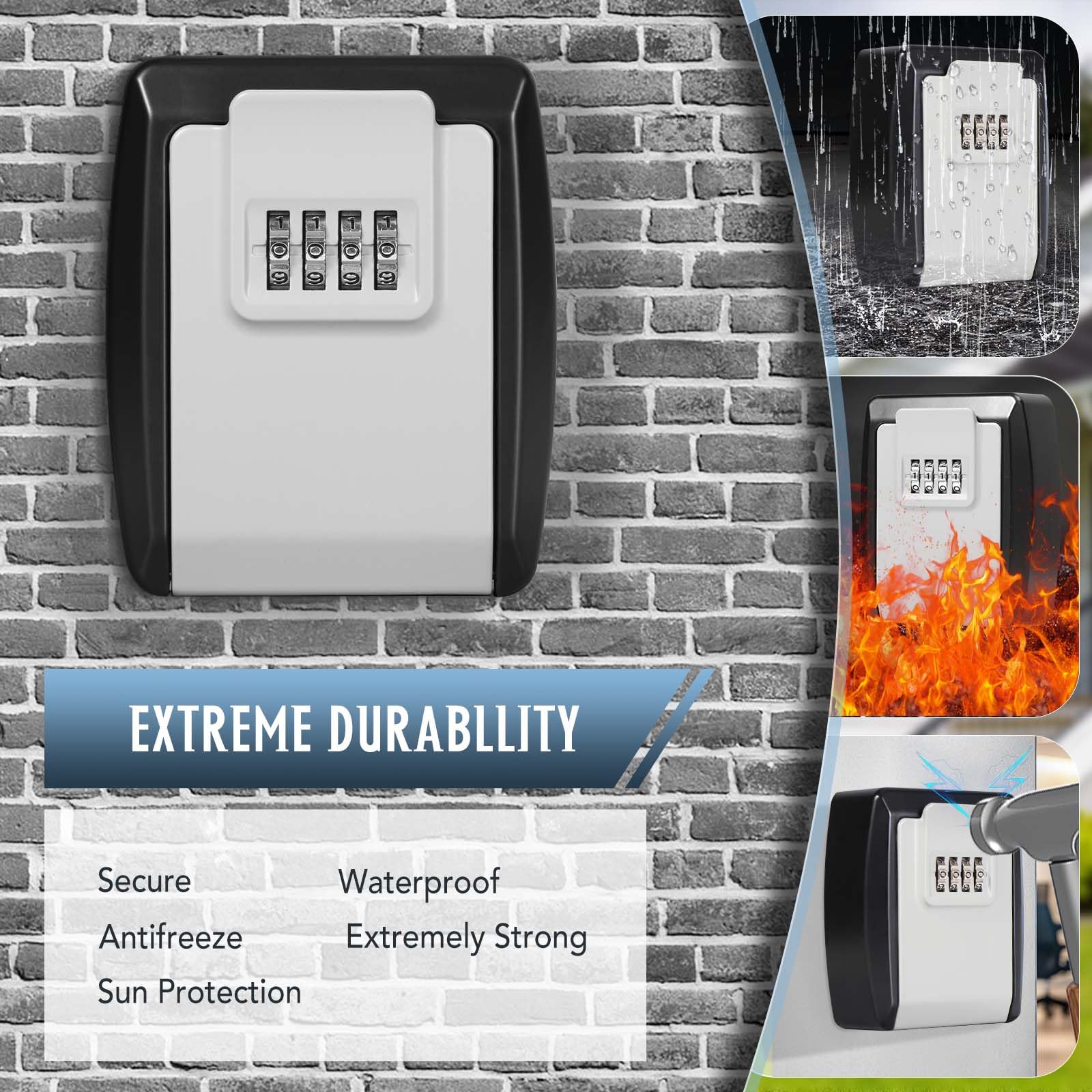 Vinabo Caja para Llaves, Caja de Seguridad para Llaves Exteriores con CóDigo de 4 DíGitos, C aja Seguridad Llaves de Pared Resistente al Agua y al óXido para Tarjetas (Gris)
