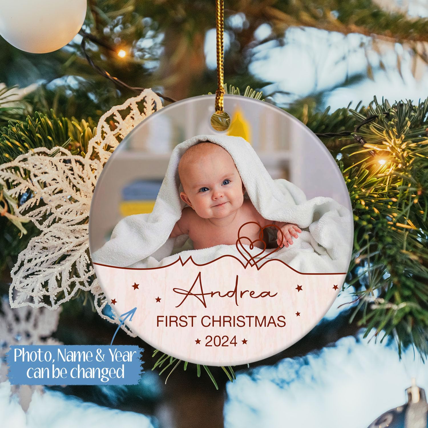 Custom Baby First Christmas Ceramic Ornament 2025, Customized New Baby Gift for New Parents, Photo Baby's 1st Xmas Keepsake, Personalised Xmas Baby Ornament, Personalized Name Newborn Baby Ornament