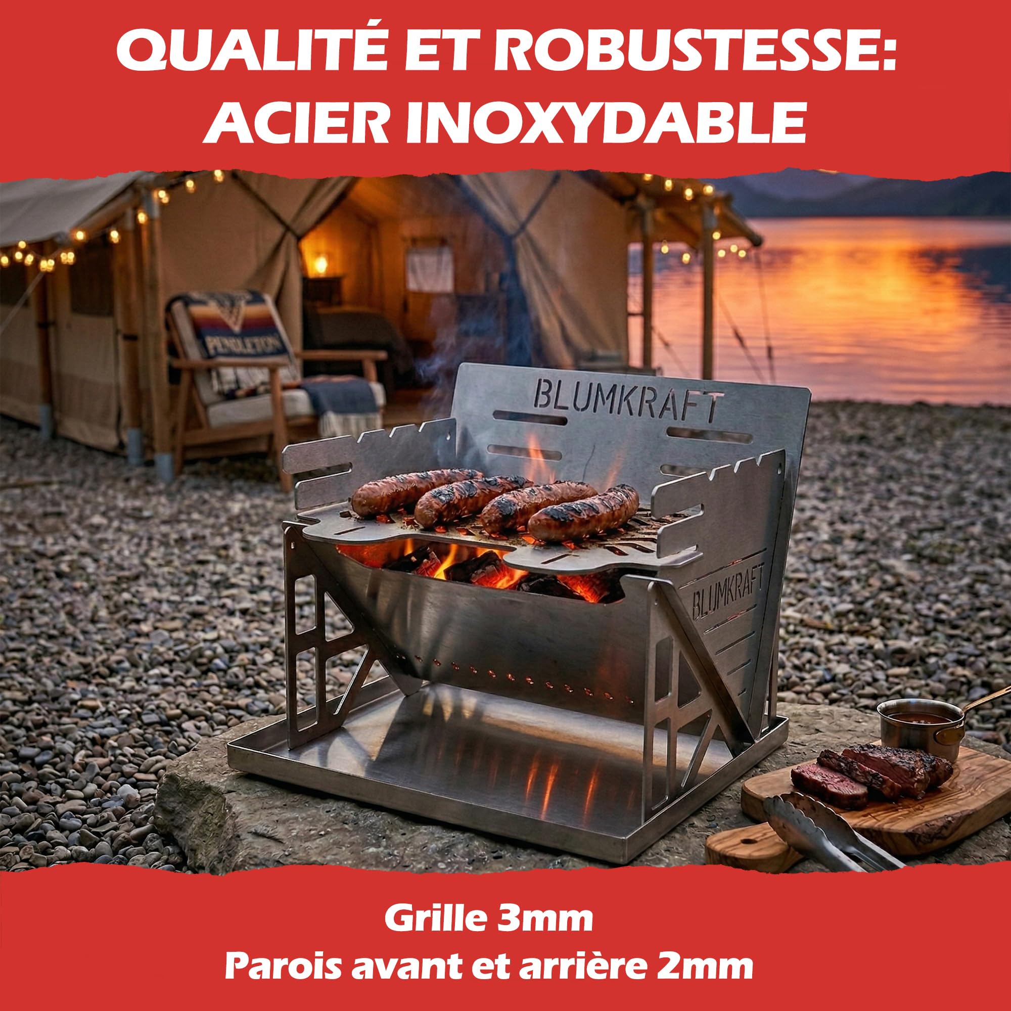 Barbecue Portable Pliable en Acier Inoxydable – BBQ de Voyage Ultra Compact pour Camping et Randonnée