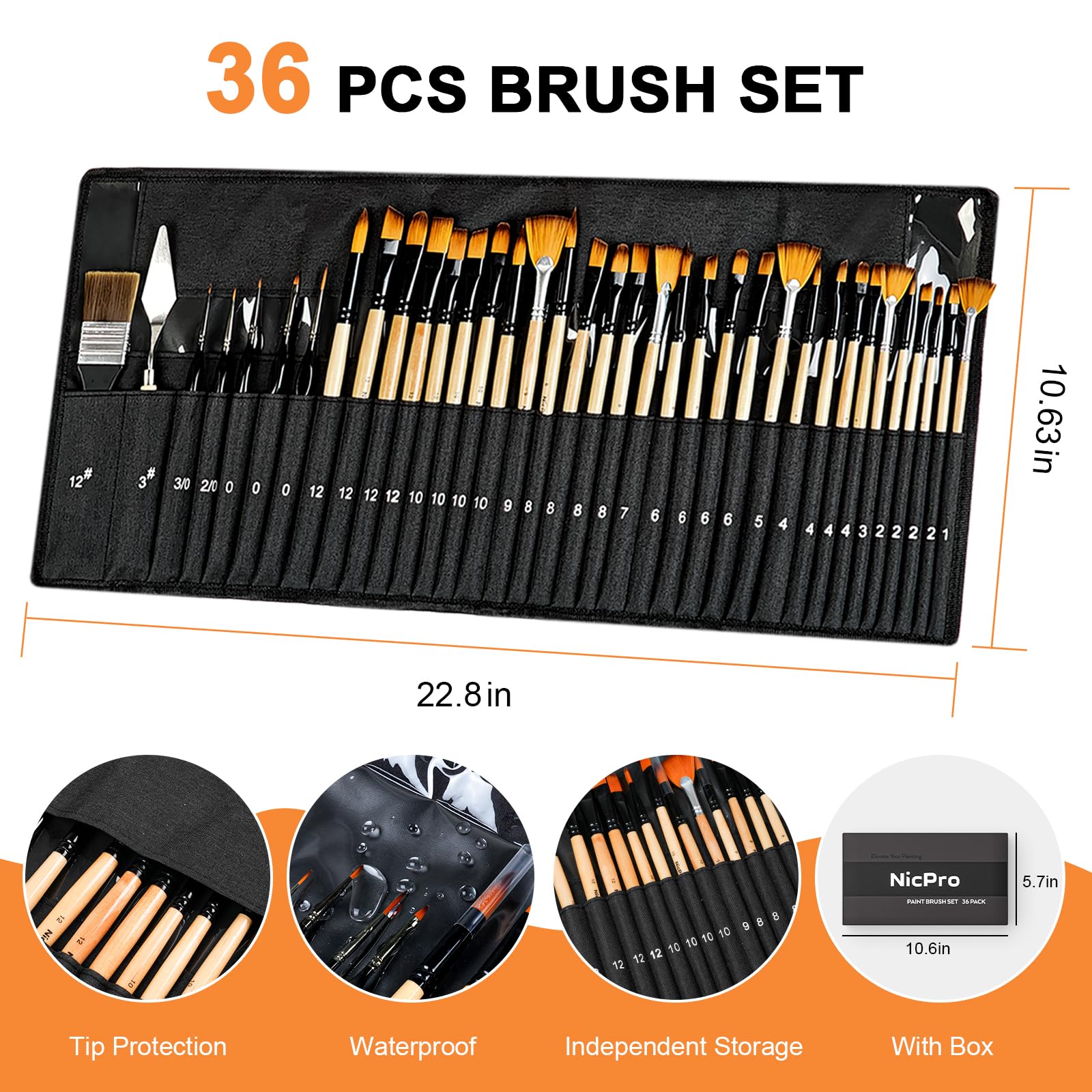 Set Di 36 Pennelli Per Pittura - Professionale Con Spatola E Rotolo | Per Acrilico, Olio, Acquerello