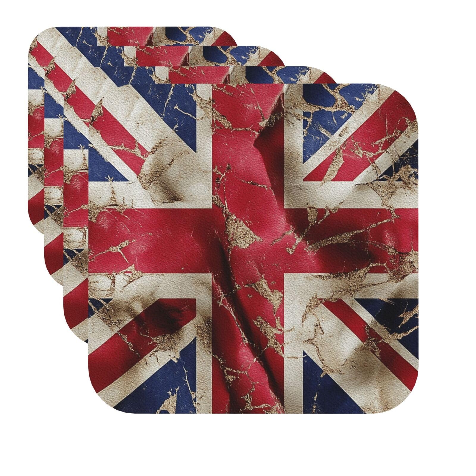 Drink Coasters Set of 4 Quick-Dry Leather Coaster British Flag Coasters for Drinks Coffee Cup Mat Tabletop Protection Heat Resistant Coaster for Kitchen Bar Office Home Decor