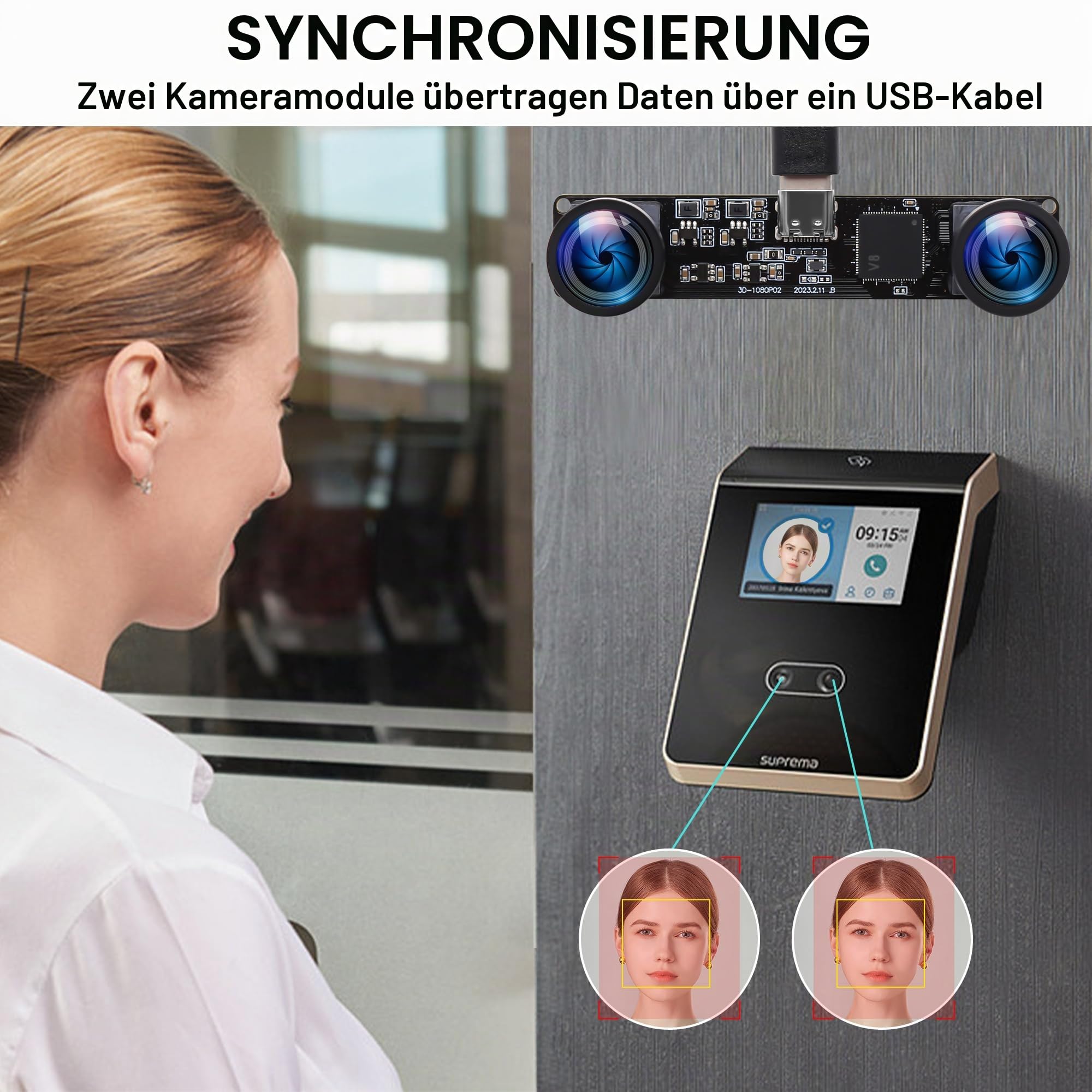 ELP USB Kamera 60fps 4MP Synchronisation Dual Objektiv USB Kamera mit 120 Grad Objektiv ohne Verzerrung 1080P Hochgeschwindigkeits 3D Stereo PC Computerkamera für die biometrische VR-Erkennung