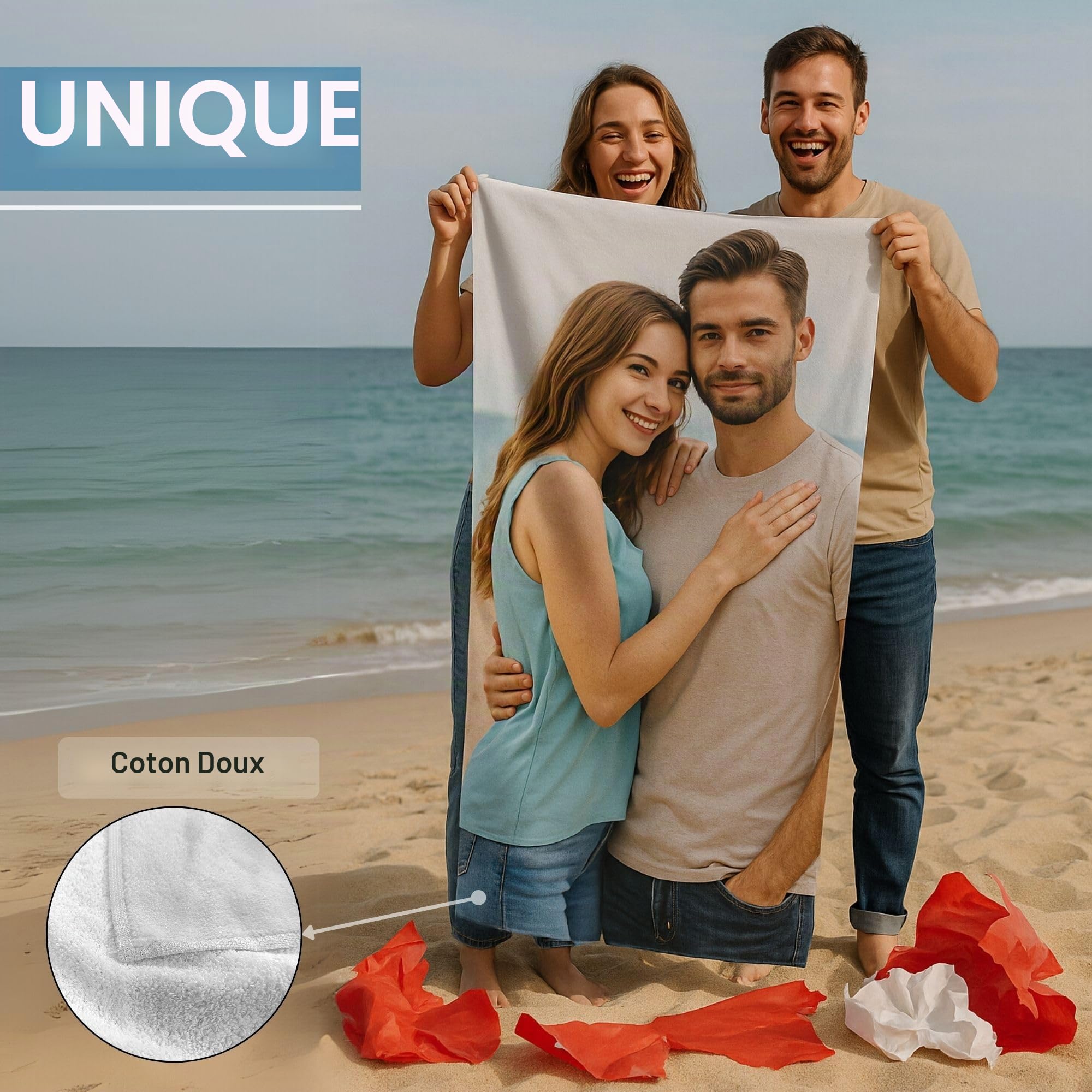 LolaPix Grande Serviette de Plage. Serviette personnalisée avec Photo et nom. Serviette en Coton de qualité supérieure. Différentes Tailles. 90x180 cm Premium