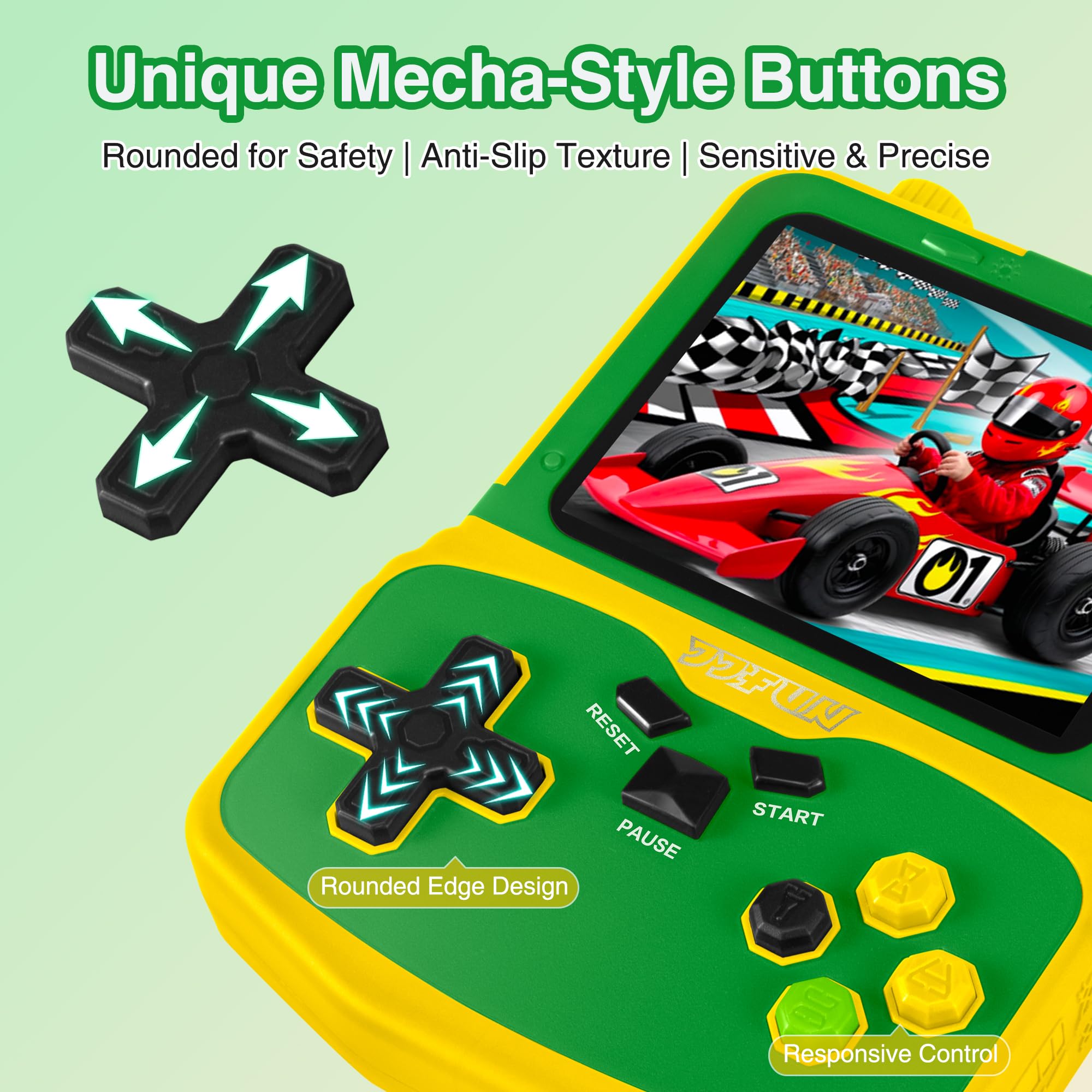 Kids Handheld Video Game Player, 220 Preloaded Classic Games, Portable Plug & Play Retro Game Console with 3.5'' Screen & Rechargeable Battery, No Ads, Mute Function for Travel-Green