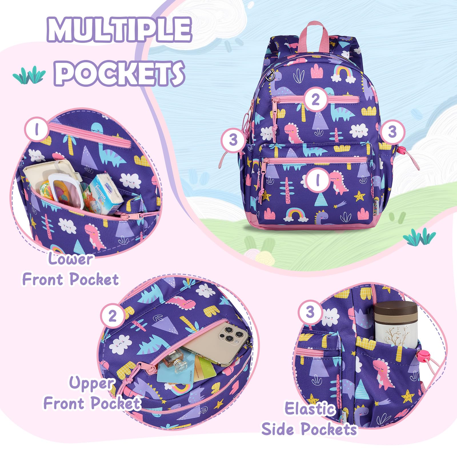 Chase Chic Zaino Bambina Bambino 2-9 Anni, 12.5"/14.9" Zainetto Bambini Ragazzi Ragazze Zaino Asilo Elementare per Scolastica