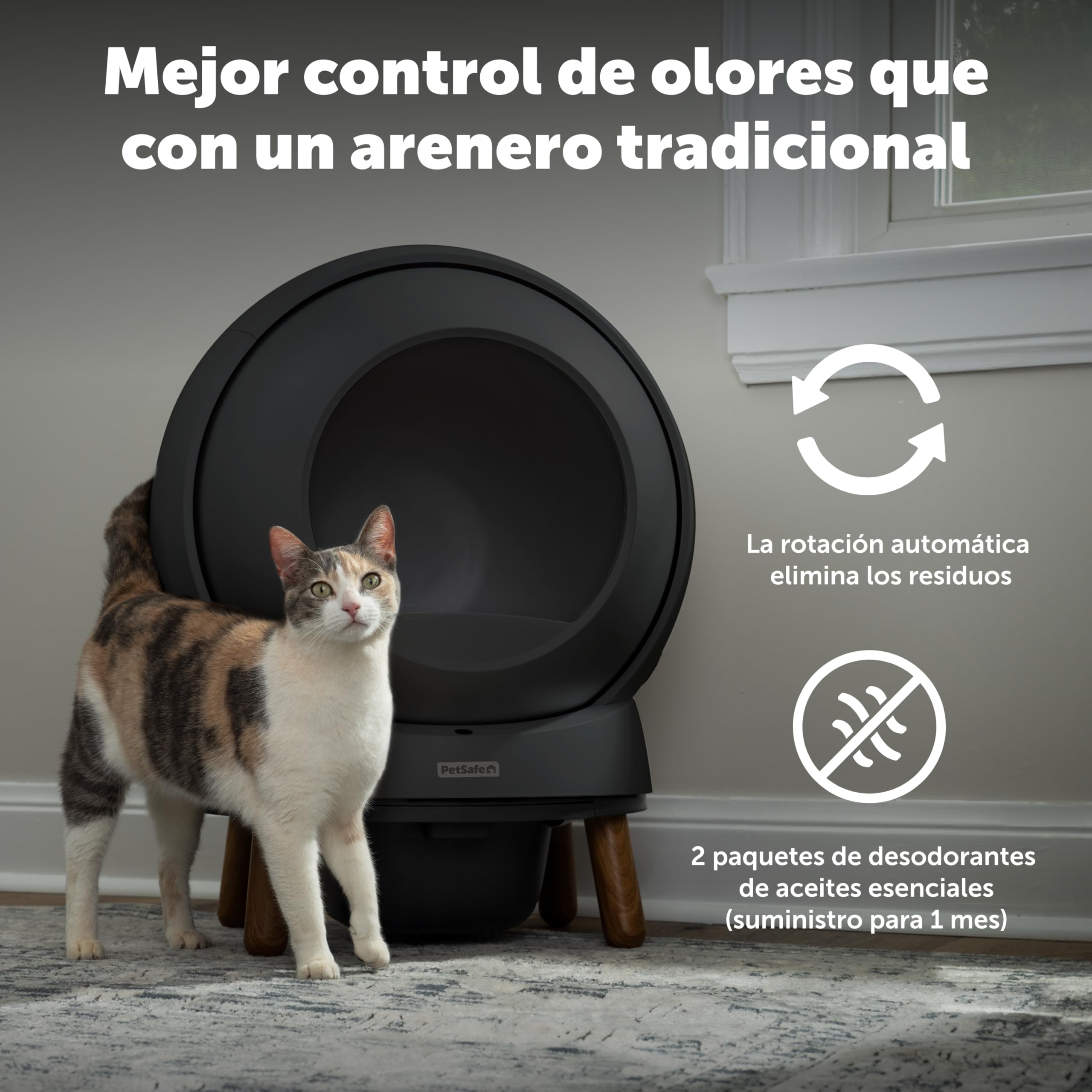 Arenero con autolimpieza ScoopFree SmartSpin de PetSafe – Control de olores avanzado – Aplicación de monitoreo de Salud – Compatible con Cualquier Arena – hasta Dos semanas de Limpieza Manos Libres
