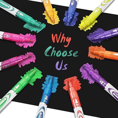 Miniatura 4 de TEVILIK Rotulador con brillantina, 12 marcadores acrílicos con purpurina  Marcador brillante, bolígrafo de punta fina a base de agua para