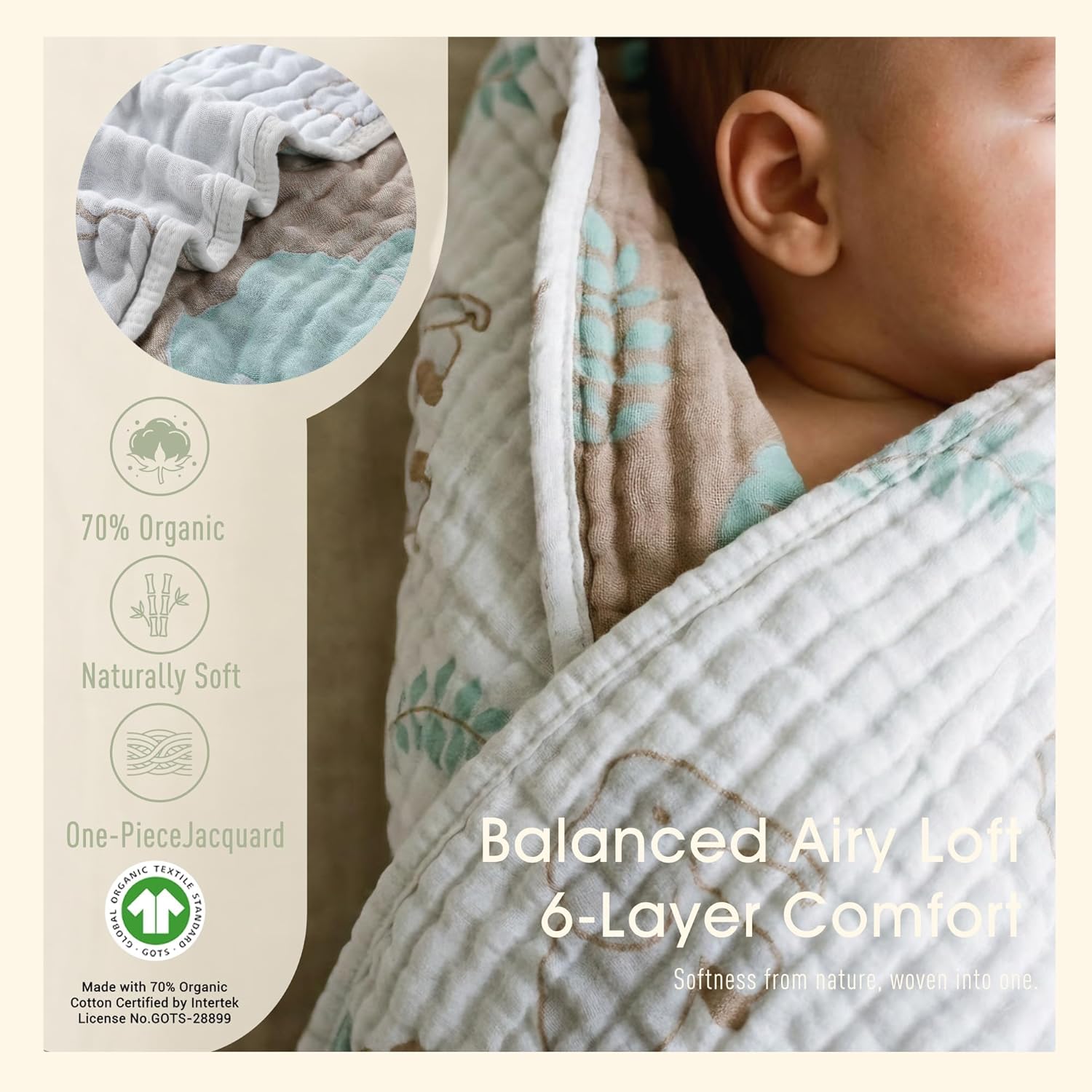 Ultra Soft Muslin Baby Blanket, A Versatile Swaddle and Bed Blanket for Babies, Toddlers, Boys, and Girls (Forest Elephant 1 Pack). - Image 3